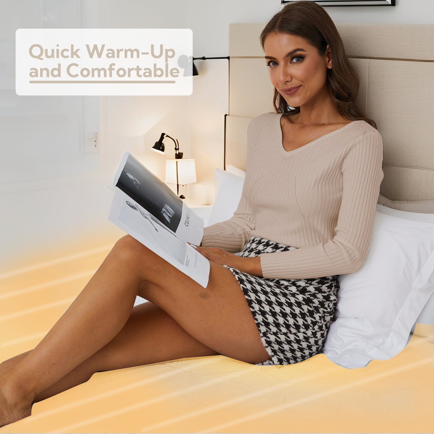 SUNNY HEAT Electric Mattress Pad Full Size with 4 Heat Setting 10H Auto-off, Hexagon White
