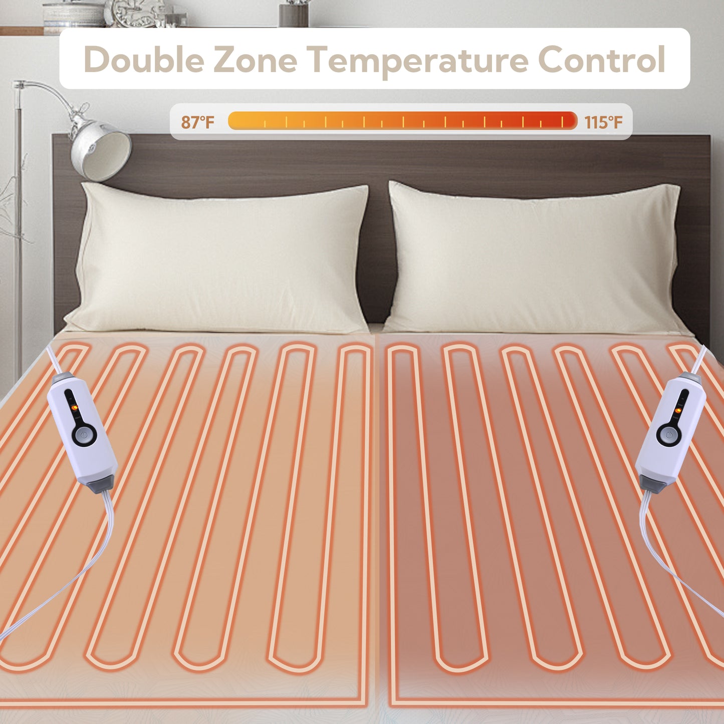 SUNNY HEAT Electric Mattress Pad King Size with Dual Control 4 Heat Setting 10H Auto-off, Hexagon White