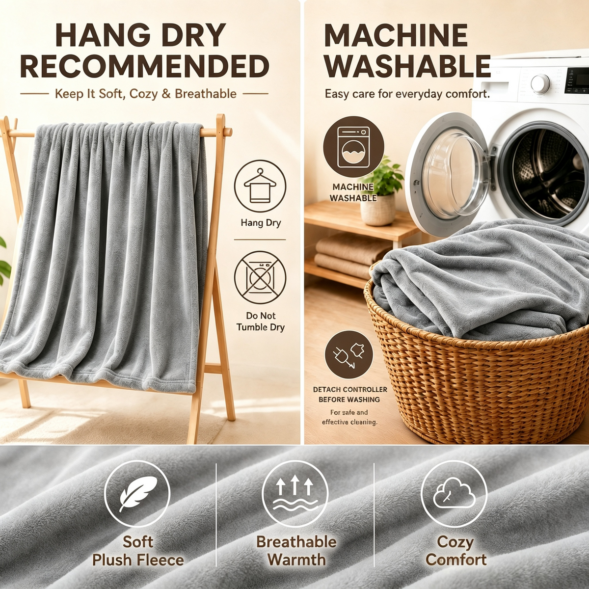 SUNNY HEAT Electric Heated Blanket Full Size 72" x 84" Soft Flannel with 4 Levels Heating & 10Hs Auto off, Machine Washable, Light Gray