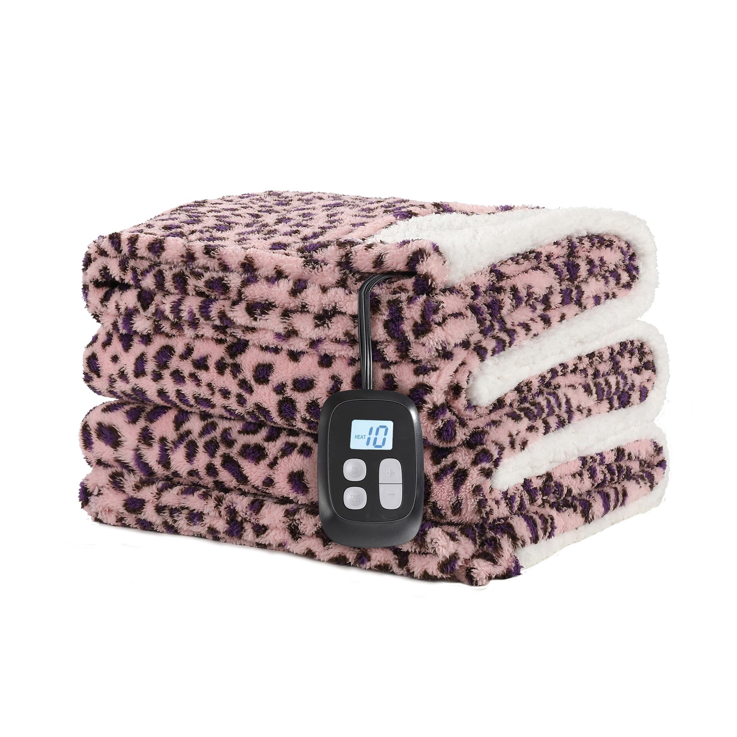 SUNNY HEAT Heated Electric Blanket Full Size 72'' x 84'' 6 Heating Levels & 1-10 Hours Auto Off , Leopard Pink & Purple