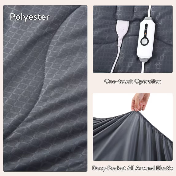 SUNNY HEAT Electric Heated Mattress Pad Full Size 54''x75'' Polyester 4 Heating Levels & 10 Hour Auto off, Stay Lightweight and Comforter- Grey