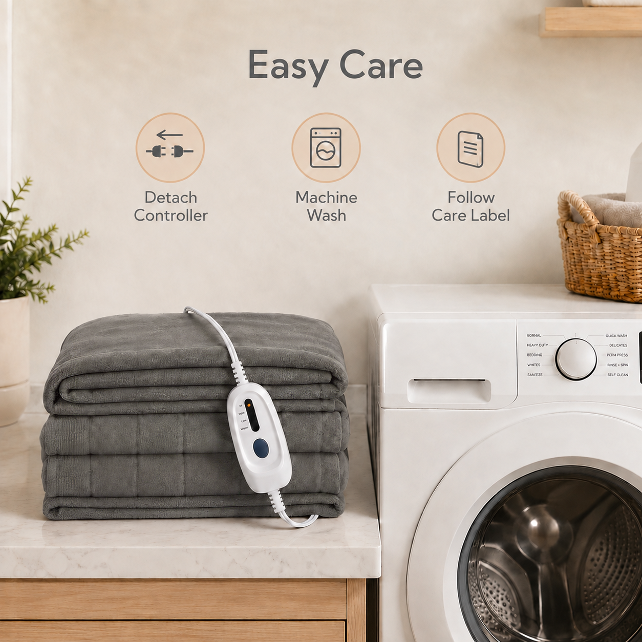 SUNNY HEAT Electric Heated Blanket Throw Size 50" x 60" Soft Flannel with 4 Levels Heating & 3 Hs Auto off, Machine Washable, Grey