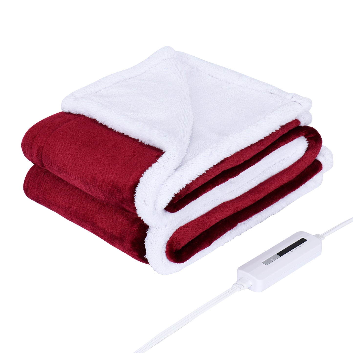SUNNY HEAT Electric Heated Blanket 50'' x 60'', Soft and Lightweight Flannel Electric Blanket, Red & White