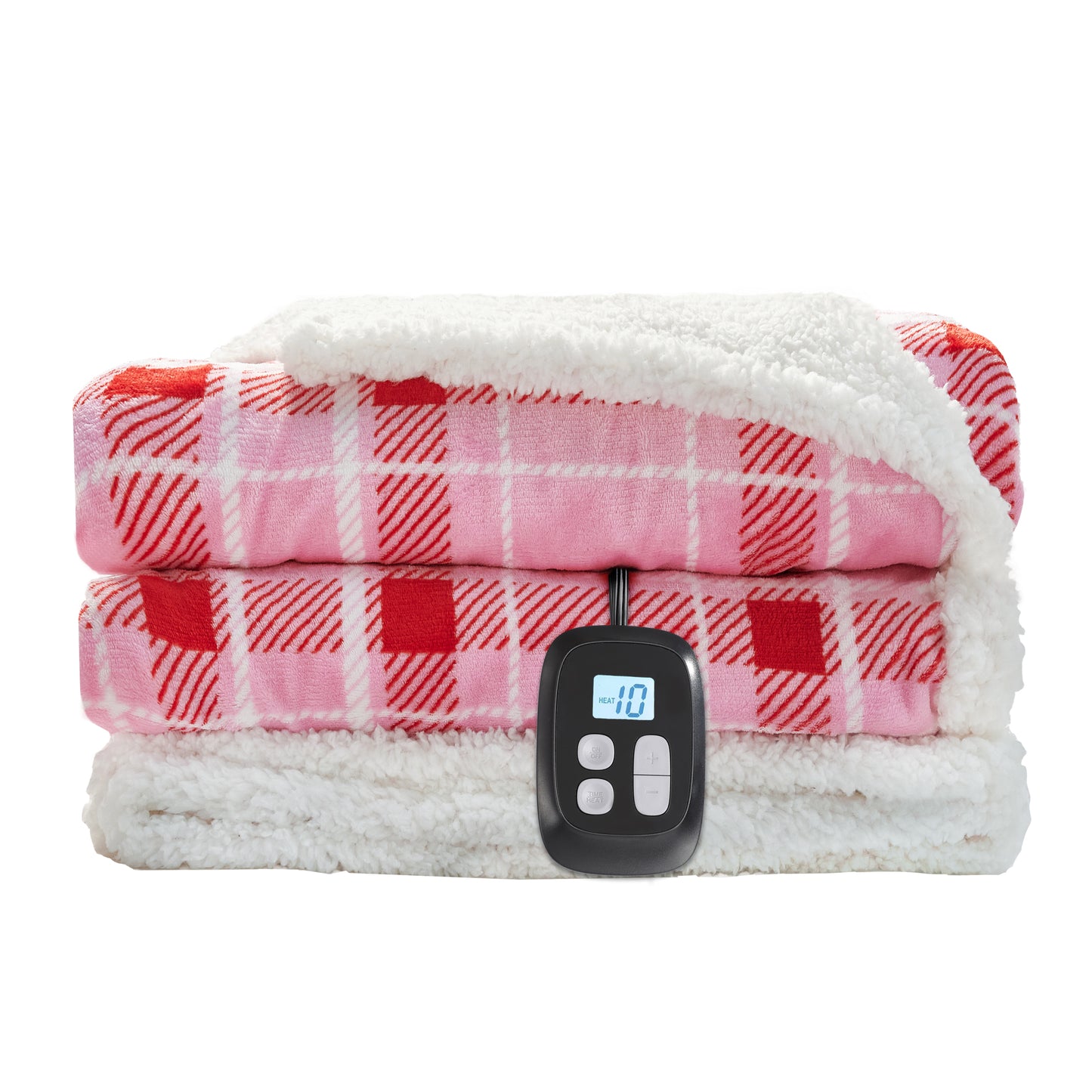 SUNNY HEAT Electric Heated Blanket 72"x84" Full Size, 10 Heating Levels & 12 H Auto Shut Off, Cotton & Microplush Plaid, Pink