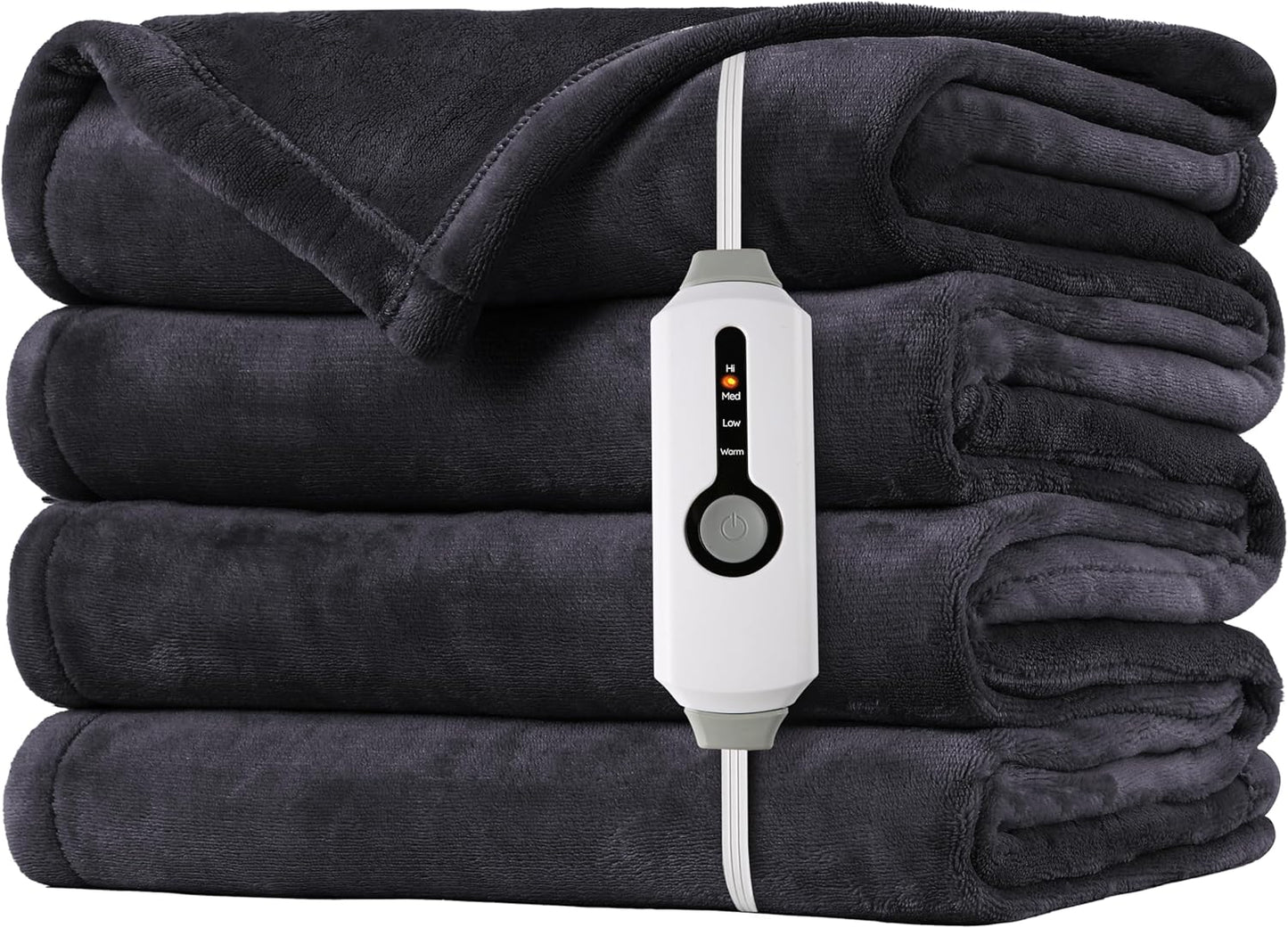 SUNNY HEAT Electric Heated Blanket Flannel 72" x 84" Full Size-4 Heating Settings & 10 Hours Auto Off, Warm Machine Washable- Dark Grey