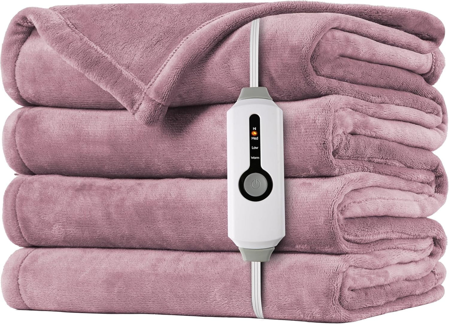 SUNNY HEAT Electric Heated Blanket Flannel Queen Size 84" x 90", 4 Heating Settings & 10 Hours Auto Off, Cozy Dual Control, Purple