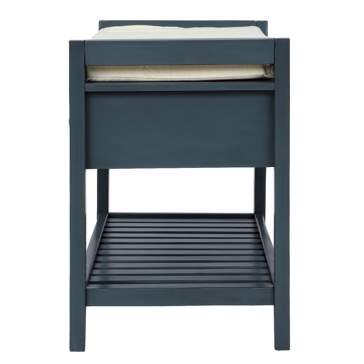 Shoe Rack with Cushioned Seat and Drawers, Multipurpose Entryway Storage Bench (Antique Navy)