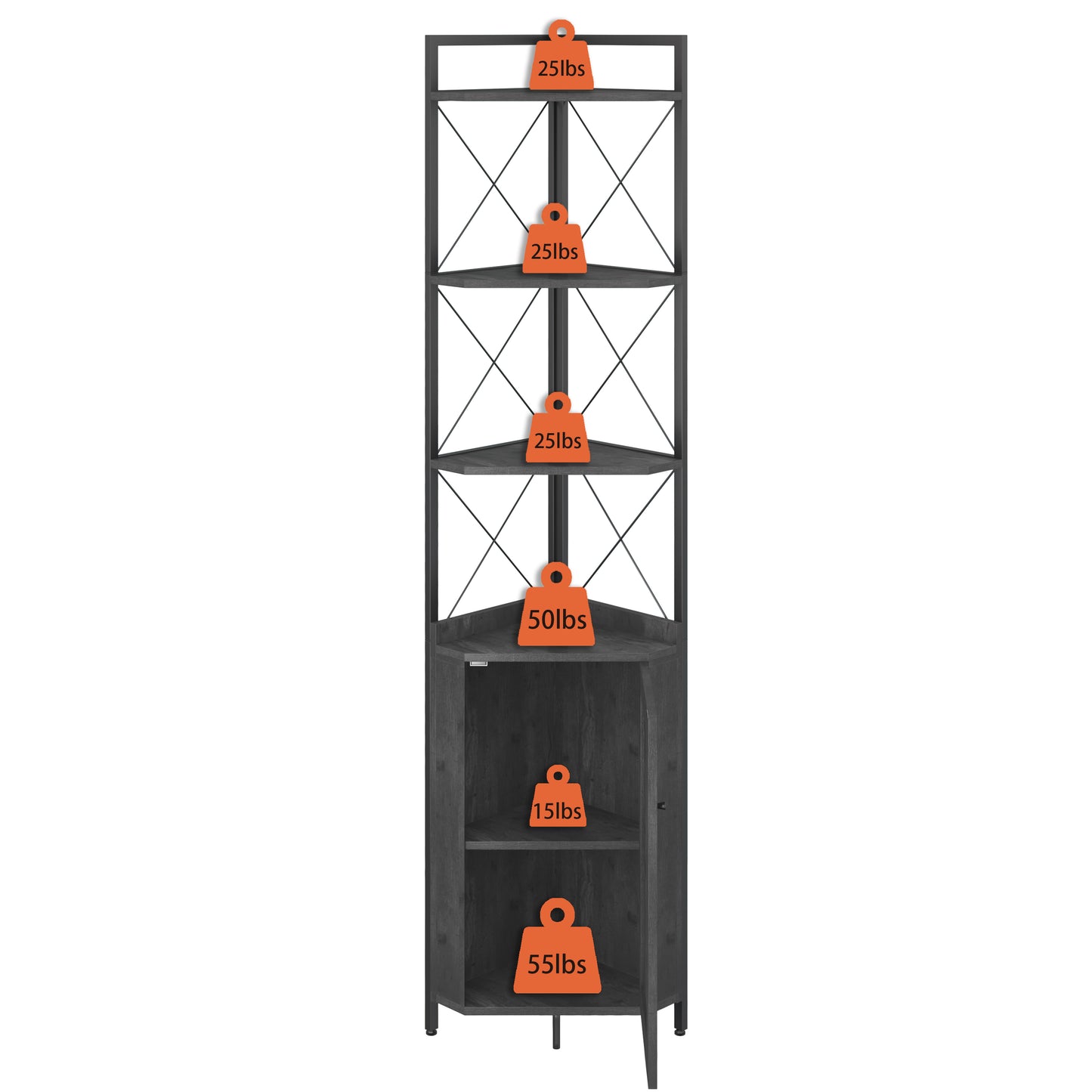 Corner Shelf 5-Tier with Storage,Corner cabinet Bookshelf Stand Storage Rack(Dark Grey)
