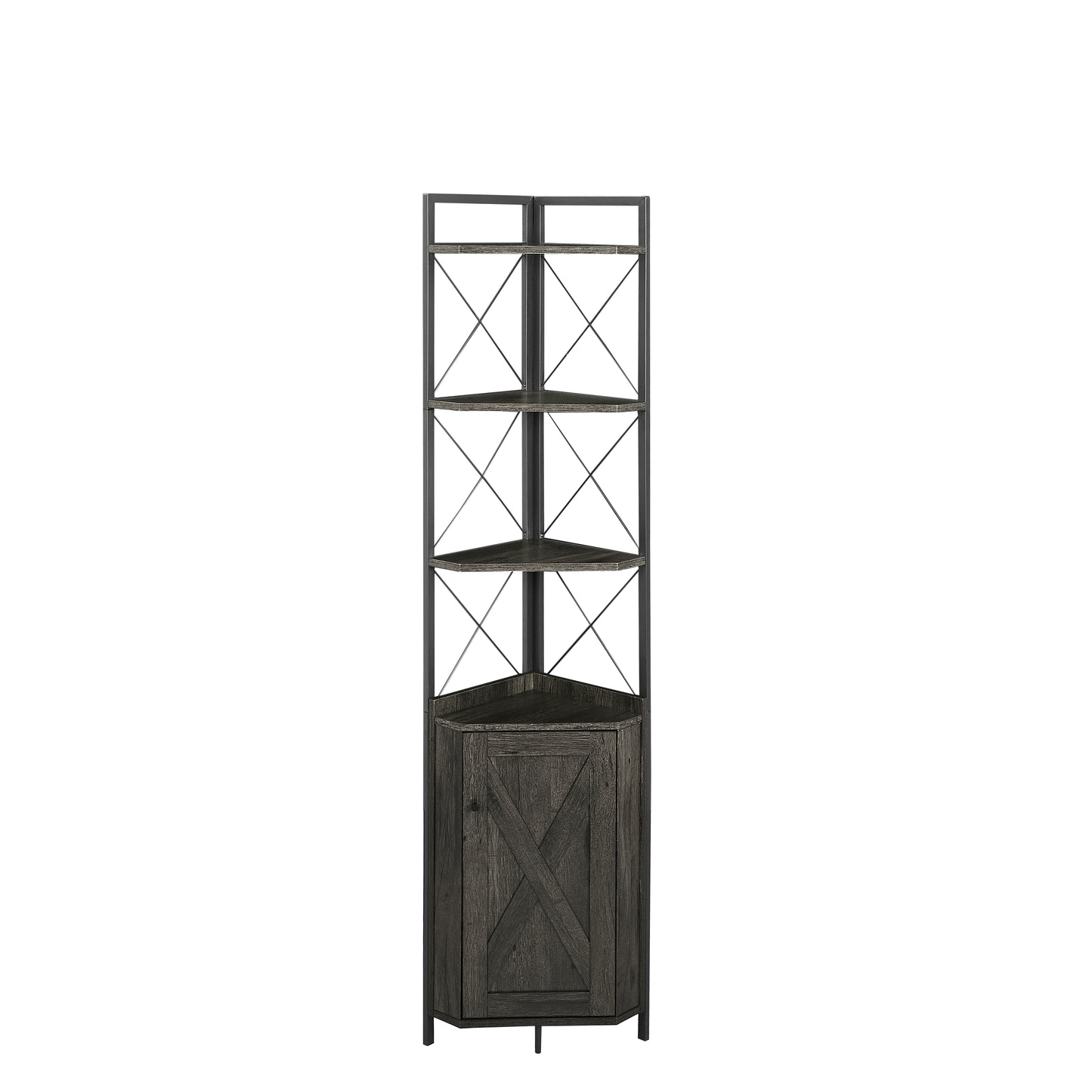 Corner Shelf 5-Tier with Storage,Corner cabinet Bookshelf Stand Storage Rack(Dark Grey)