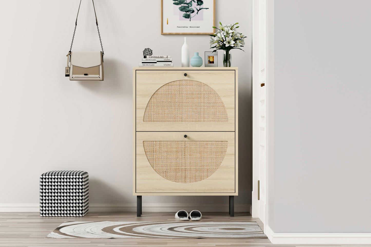 Natural rattan, Allen 2 door cabinet, shoe rack, double layer, suitable for living room