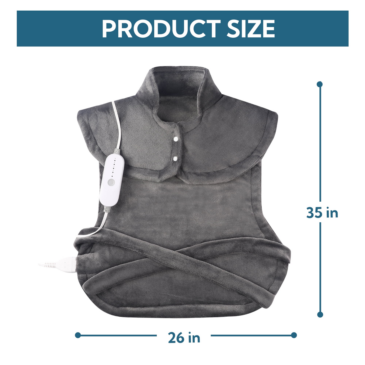 SUNNY HEAT Soft Flannel Long Back Heating Pad 26x35 inches Gray - Electric Back Pain Relief (1 Piece)
