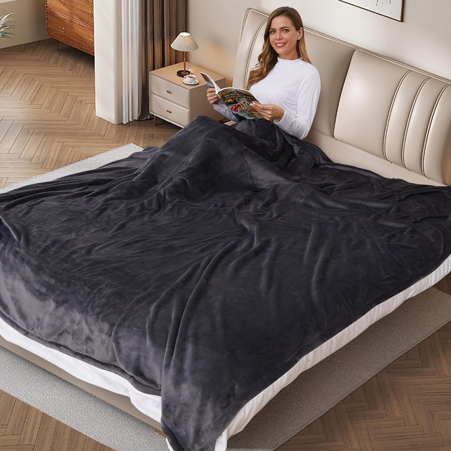 SUNNY HEAT Electric Heated Blanket Flannel 72" x 84" Full Size-4 Heating Settings & 10 Hours Auto Off, Warm Machine Washable- Dark Grey