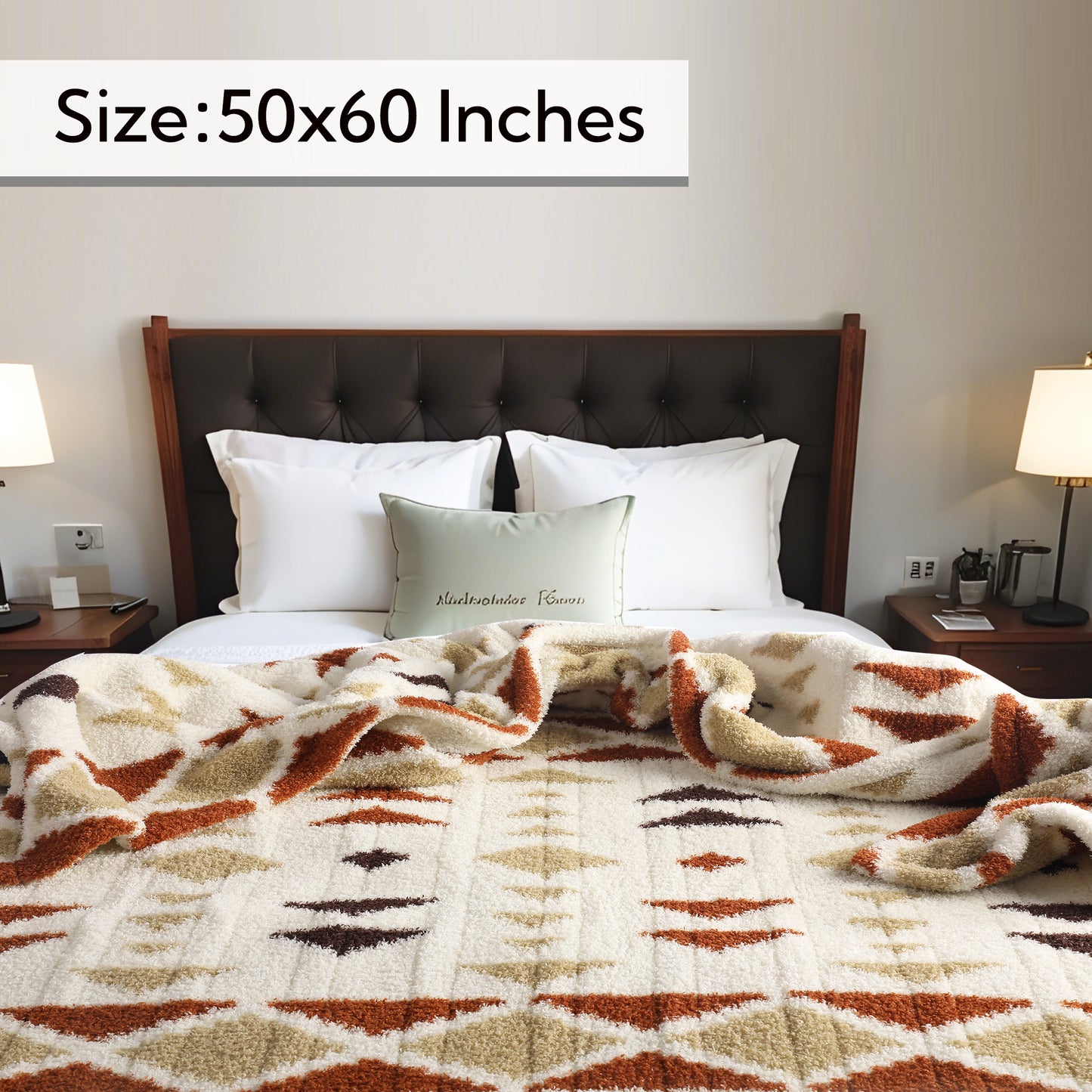 SUNNY HEAT Electric Heated Blanket Full size 72''x84'' Warm Machine Washable- brown and white