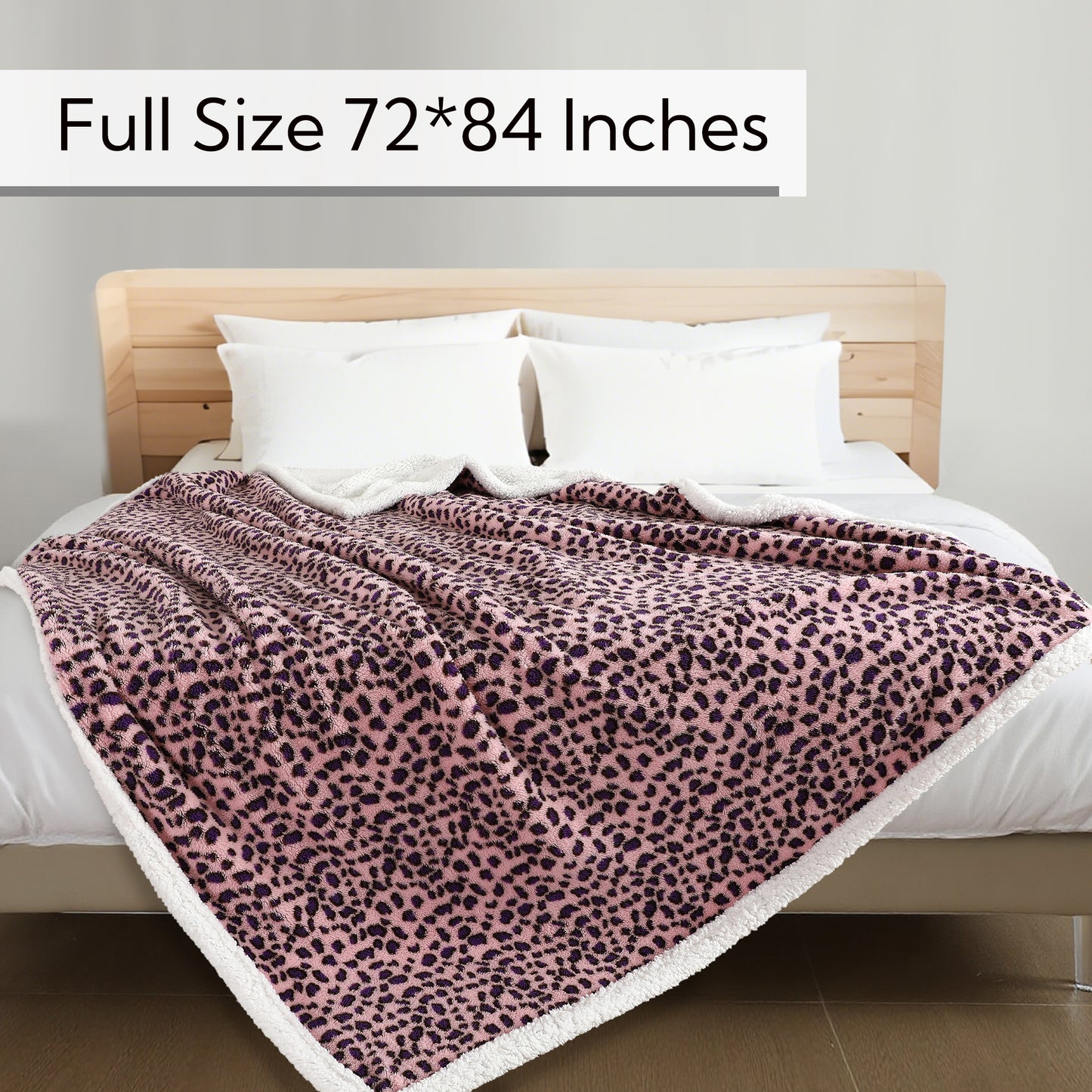 SUNNY HEAT Heated Electric Blanket Full Size 72'' x 84'' 6 Heating Levels & 1-10 Hours Auto Off , Leopard Pink & Purple