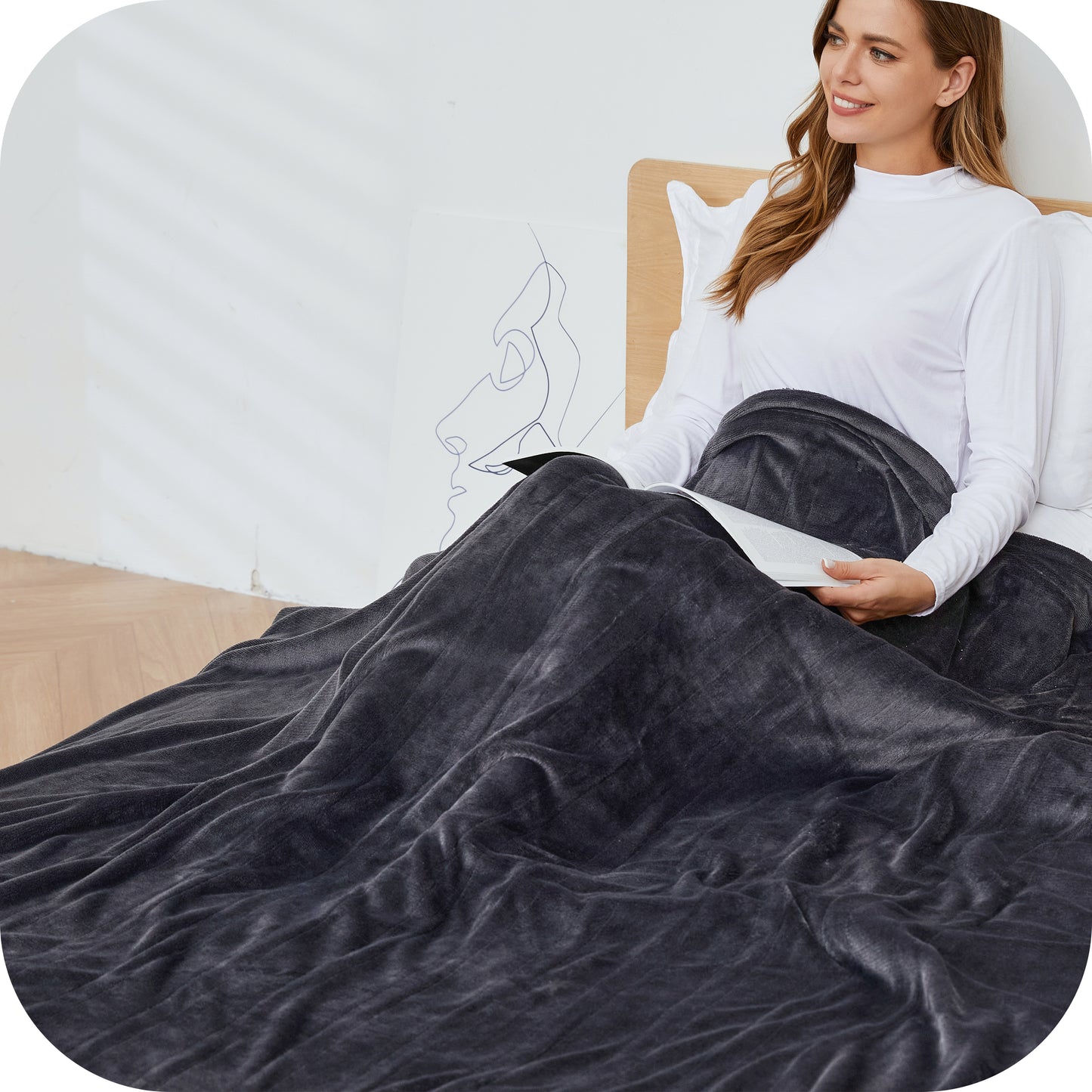 SUNNY HEAT Electric Heated Blanket Flannel 72" x 84" Full Size-4 Heating Settings & 10 Hours Auto Off, Cozy Machine Washable-Dark Grey
