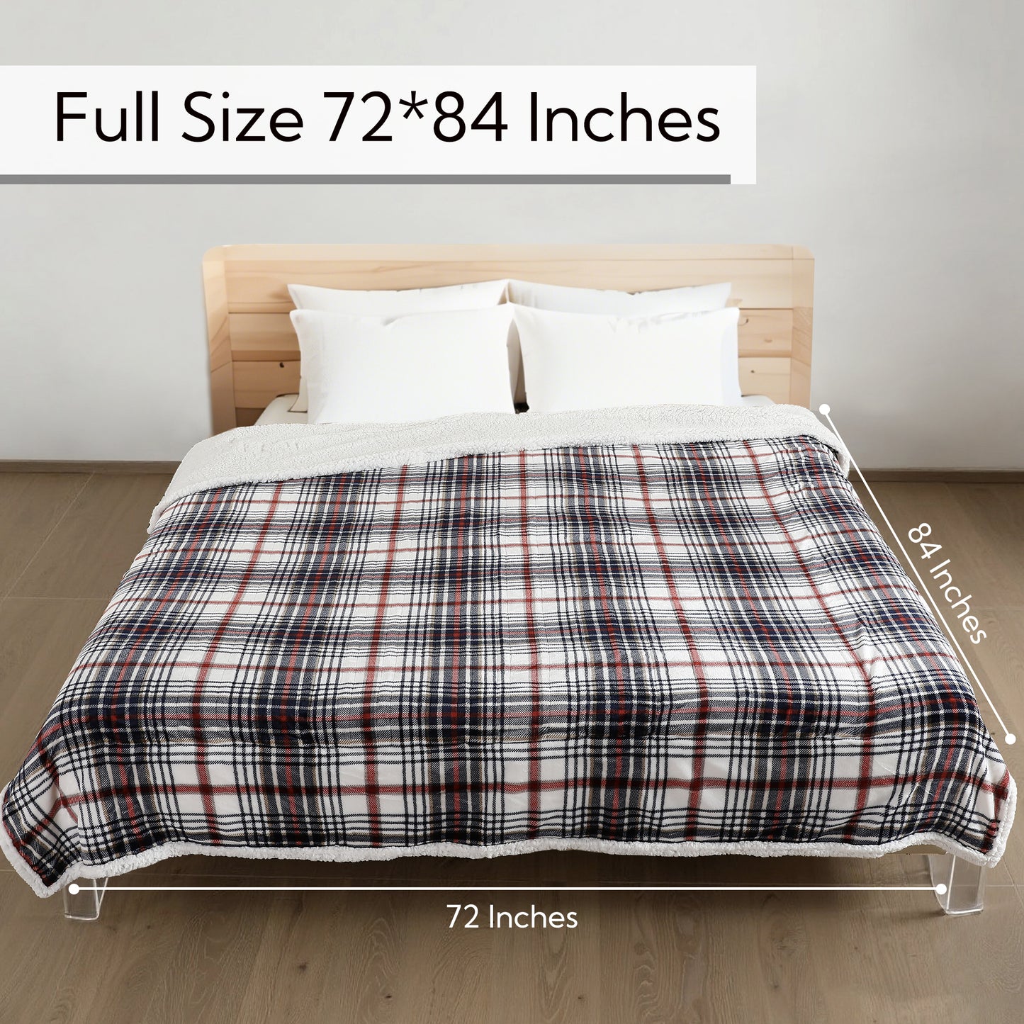 SUNNY HEAT Electric Heated Blanket 72"x84" Full Size, 10 Heating Levels & 12 H Auto Shut Off, Cotton & Microplush Plaid, Blue & White
