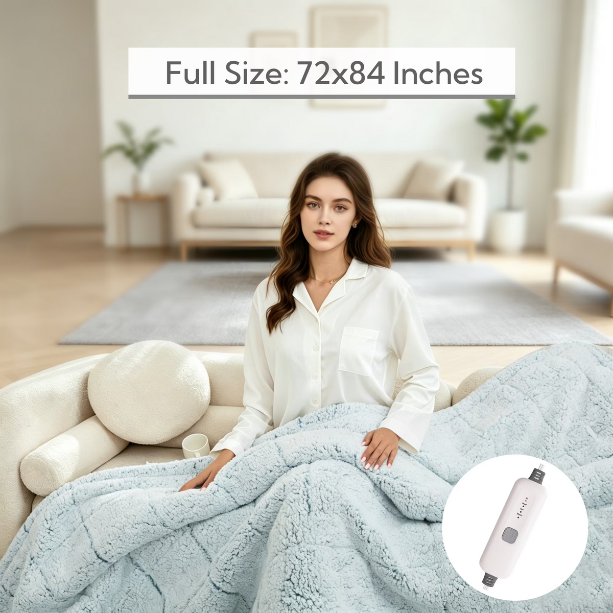 SUNNY HEAT Electric Heated Blanket Full Size 72" x 84" Soft Sherpa with 4 Levels Heating & 10Hs Auto off, Machine Washable, Moonlight Blue