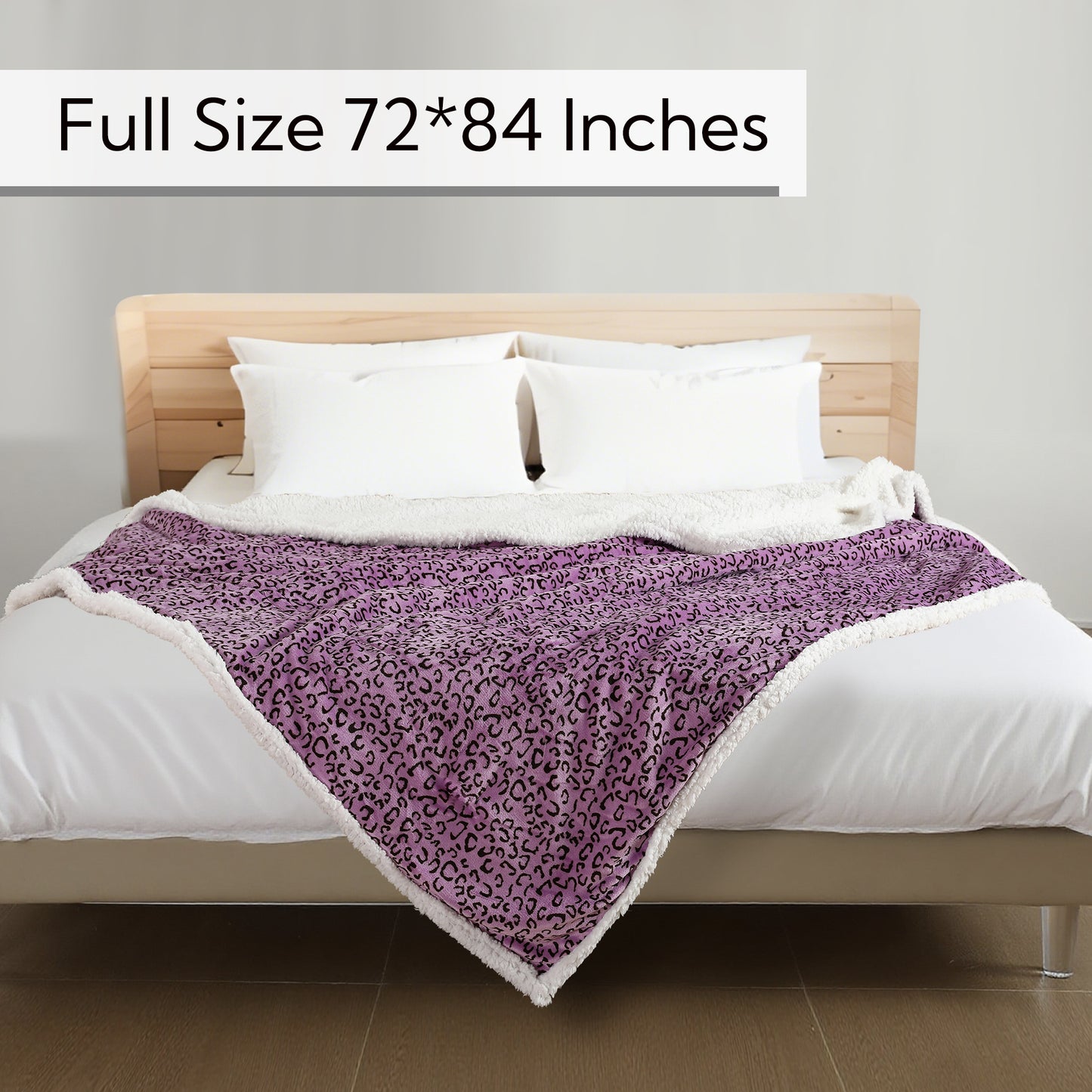 SUNNY HEAT Heated Electric Blanket Full Size 72'' x 84'' 6 Heating Levels & 1-10 Hours Auto Off , Leopard Black & Purple