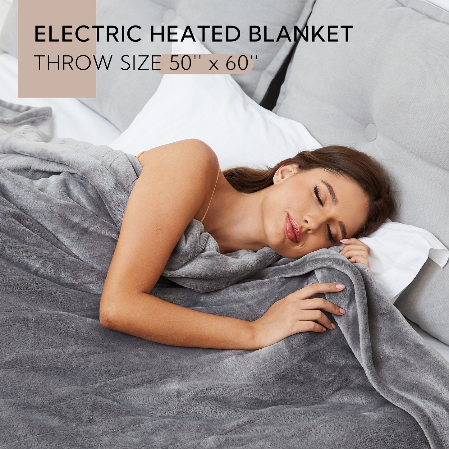 Heated Electric Blanket 50'' x 60'' Throw Size with 4 Heating Levels & 3H Auto Off, Flannel Material Keep Warm all Night, Grey