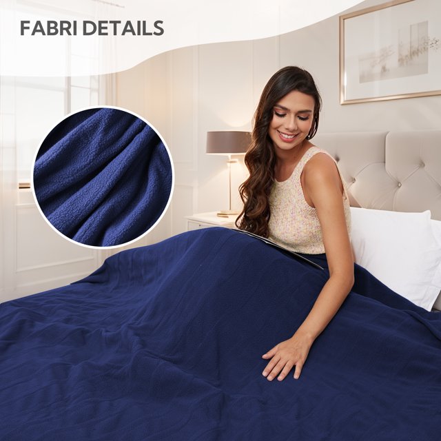 Electric Heated Blanket Full 72"*84" 4 Heat Settings,10 H Auto Shut-Off, Soft Shaker Fleece Oversized Design Heating Blanket, ETL Certified, Midnight Blue