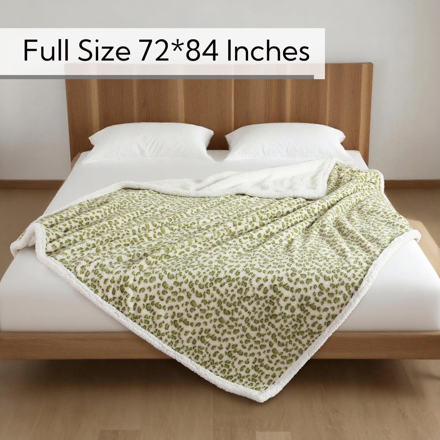 SUNNY HEAT Heated Electric Blanket Full Size 72'' x 84'' 6 Heating Levels & 1-10 Hours Auto Off , Leopard Green & White