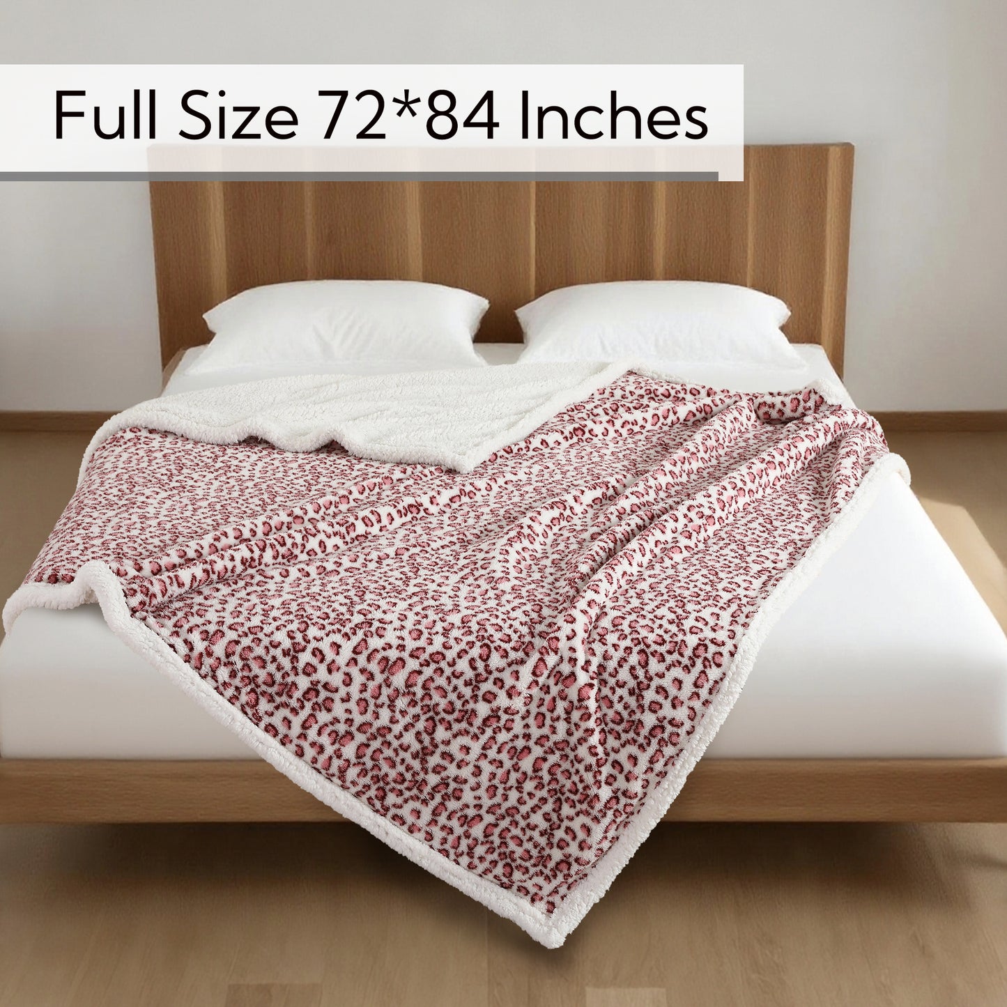 SUNNY HEAT Heated Electric Blanket Full Size 72' 'x 84'' 6 Heating Levels & 1-10 Hours Auto Off , Leopard Pink & White