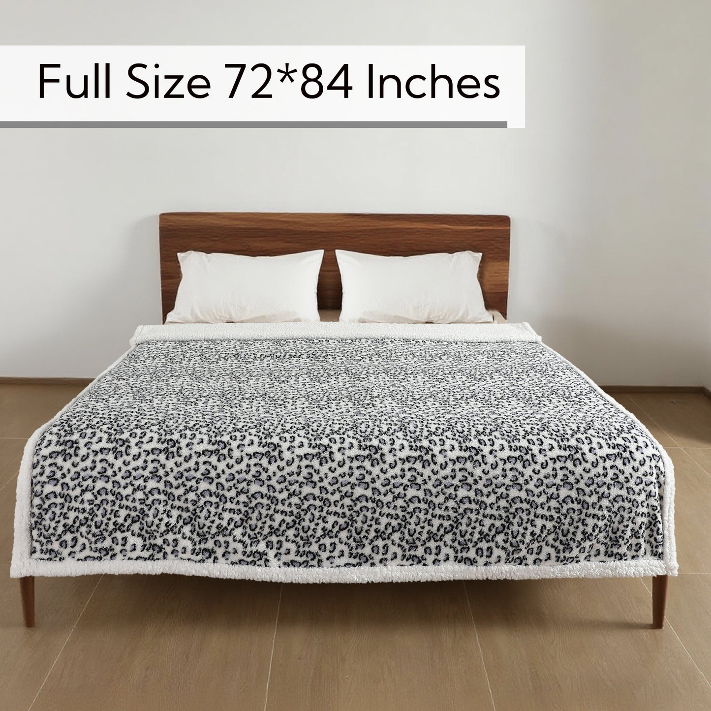 SUNNY HEAT Heated Electric Blanket Full Size 72'' x 84'' 6 Heating Levels & 1-10 Hours Auto Off , Leopard Blue & White