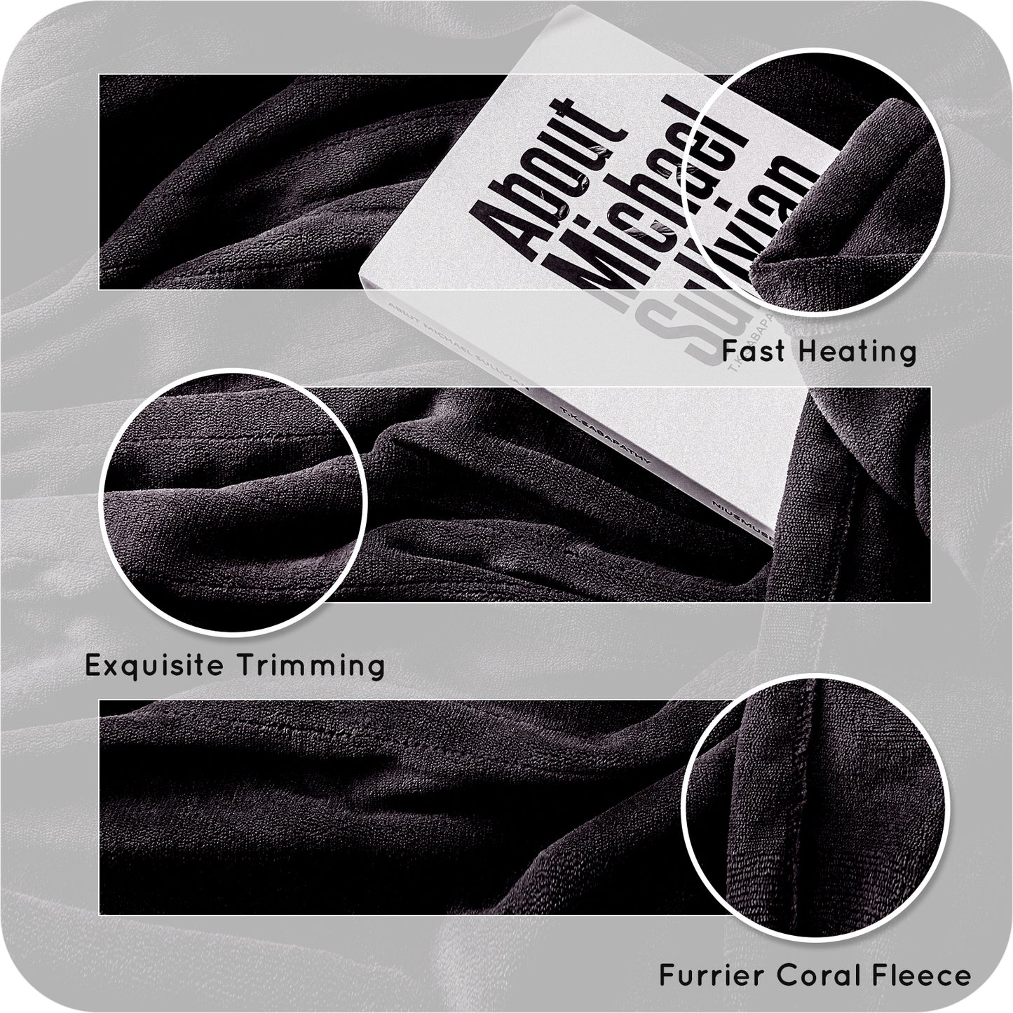 Electric Heated Blanket Full Size 72"x84", Coral Fleece fluffier microplush, more furrier and comfortable to touch - Dark Grey