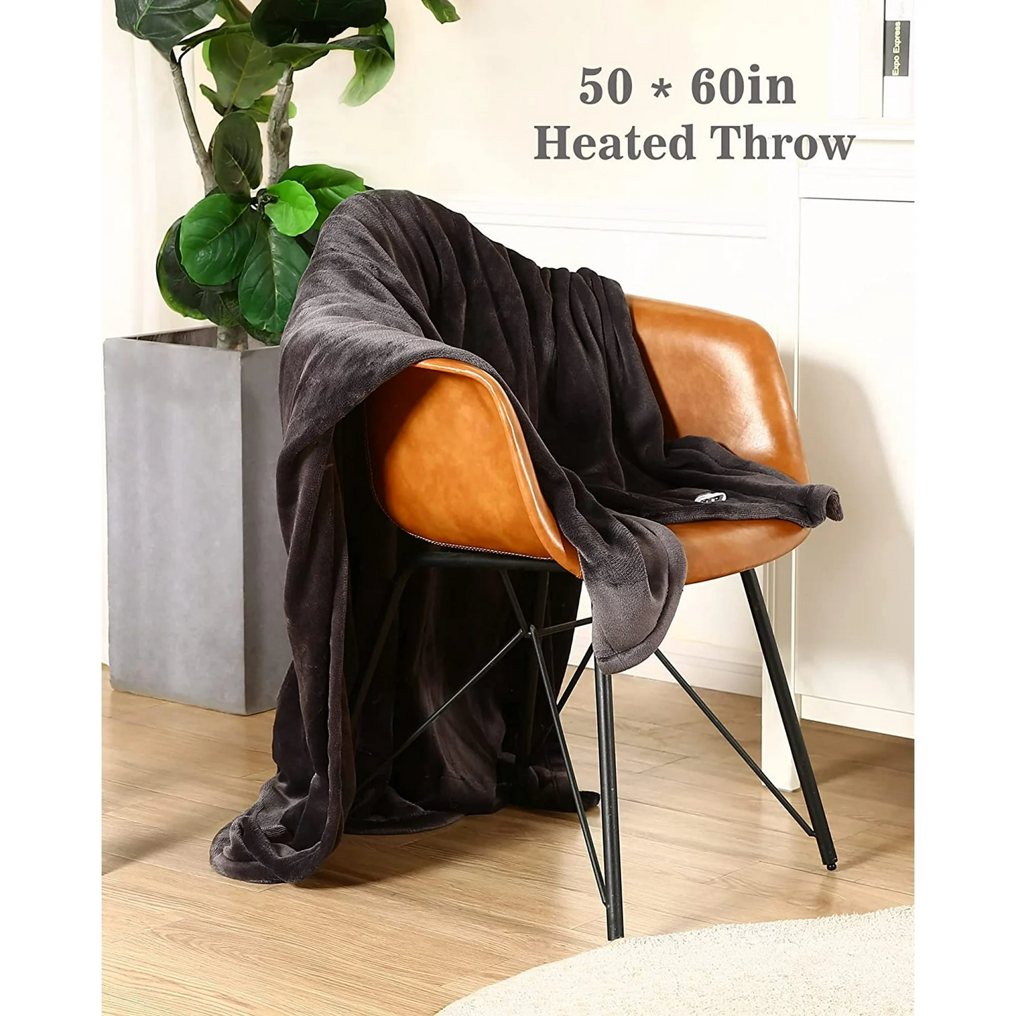 SUNNY HEAT Electric Heated Blanket Throw Flannel 50" x 60" Throw Size-4 Heating Settings & 10 Hours Auto off, Soft Machine Washable-Dark Grey