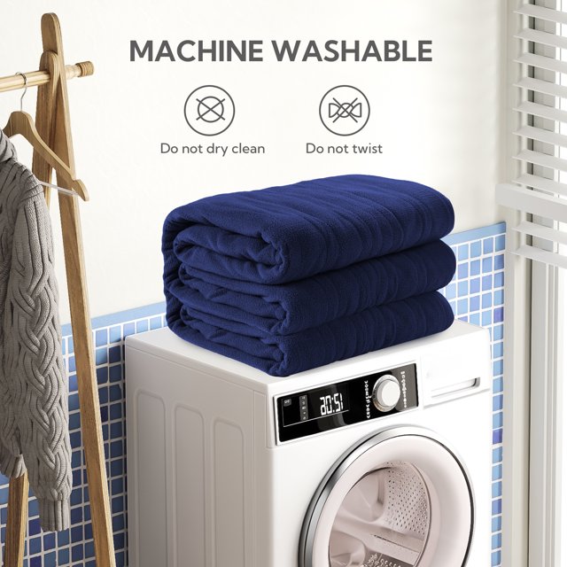 Electric Heated Blanket Full 72"*84" 4 Heat Settings,10 H Auto Shut-Off, Soft Shaker Fleece Oversized Design Heating Blanket, ETL Certified, Midnight Blue
