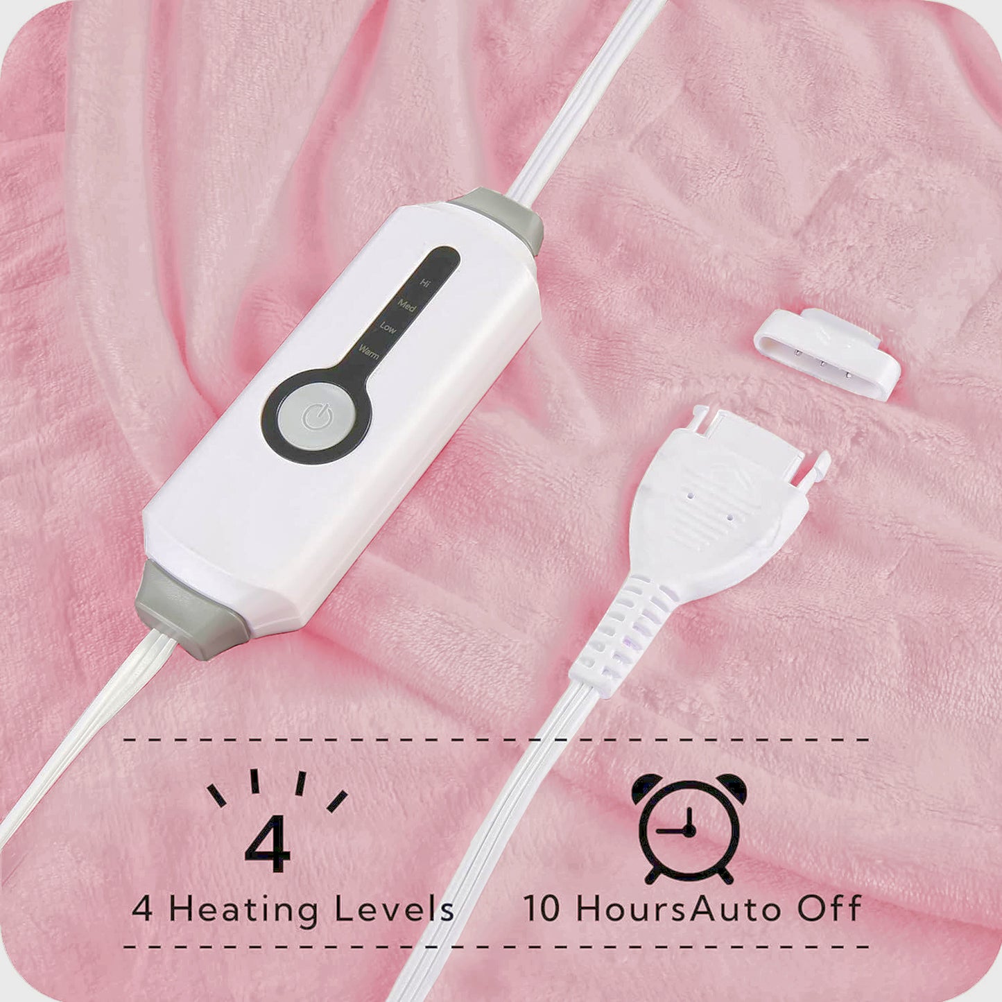 SUNNY HEAT Electric Heated Blanket Flannel 72" x 84" Full Size- 4 Heating Settings & 10 Hours Auto Off, Cozy Machine Washable-Pink