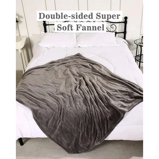 SUNNY HEAT Electric Heated Blanket Throw Flannel 50" x 60" Throw Size-4 Heating Settings & 3 Hours Auto off, Soft Machine Washable-Light Grey