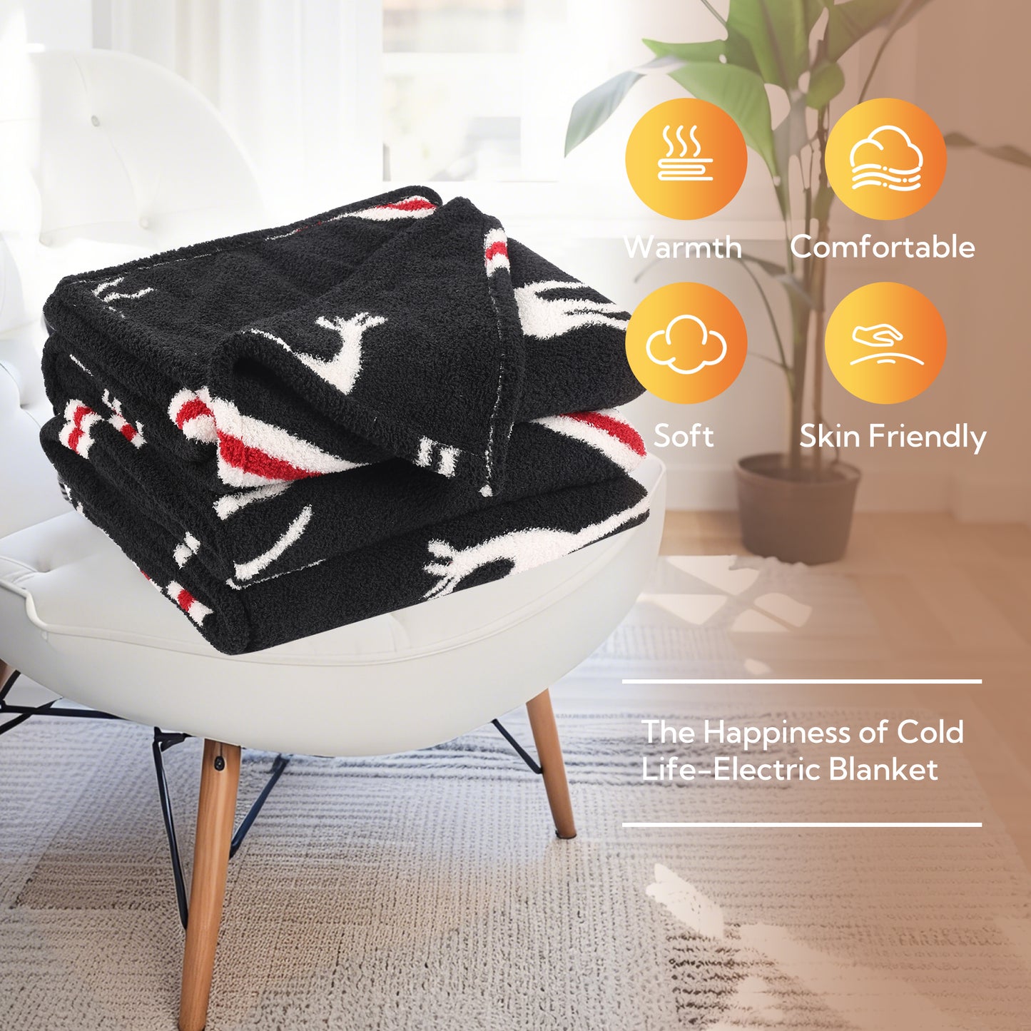 SUNNY HEAT Electric Heated Blanket Full size 72''x84'' Warm Machine Washable- black and white