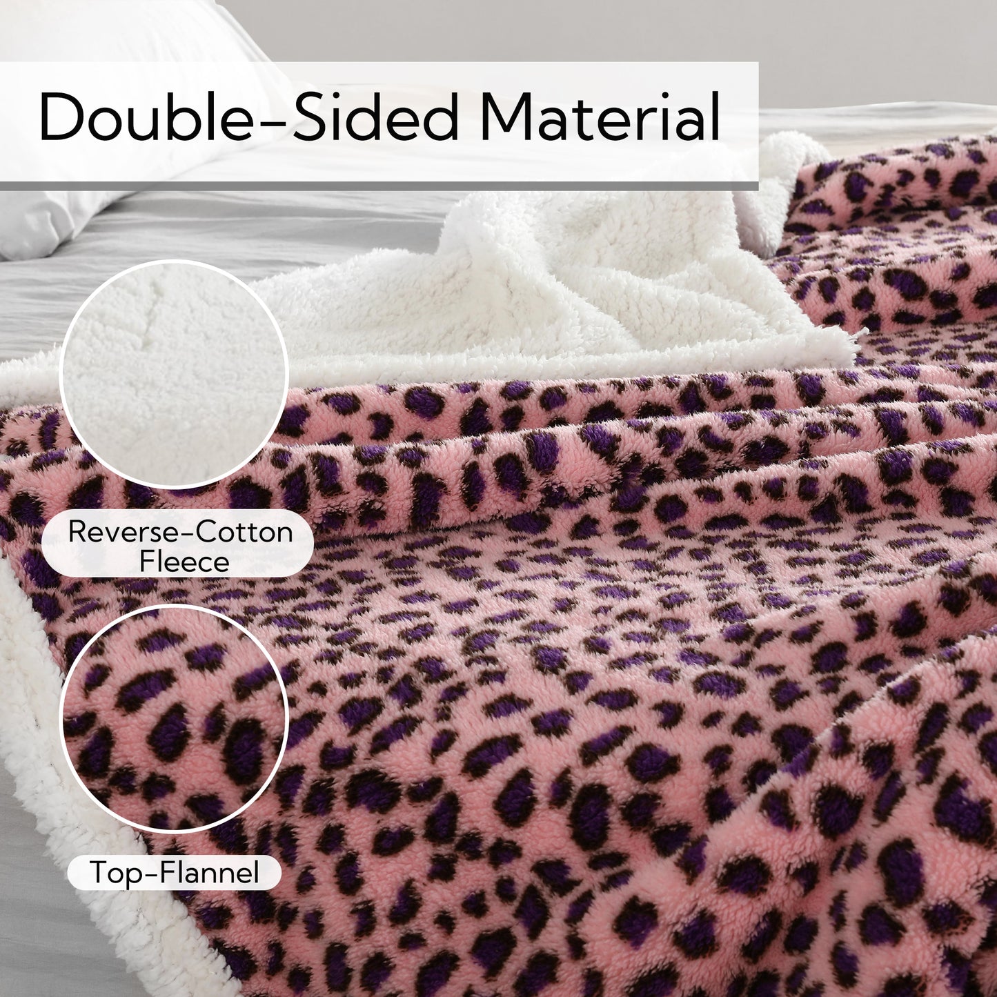 SUNNY HEAT Heated Electric Blanket Full Size 72'' x 84'' 6 Heating Levels & 1-10 Hours Auto Off , Leopard Pink & Purple