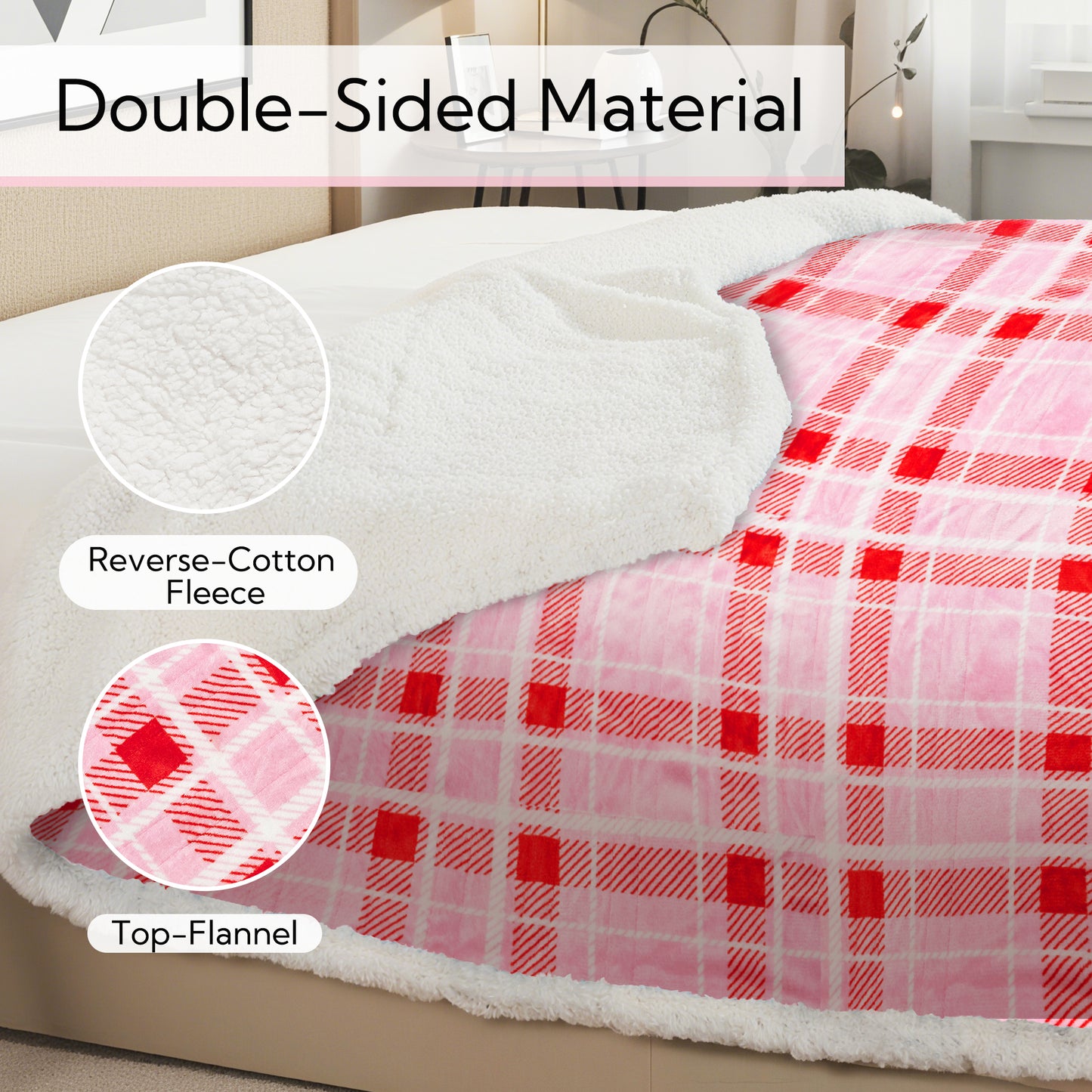 SUNNY HEAT Electric Heated Blanket 72"x84" Full Size, 10 Heating Levels & 12 H Auto Shut Off, Cotton & Microplush Plaid, Pink
