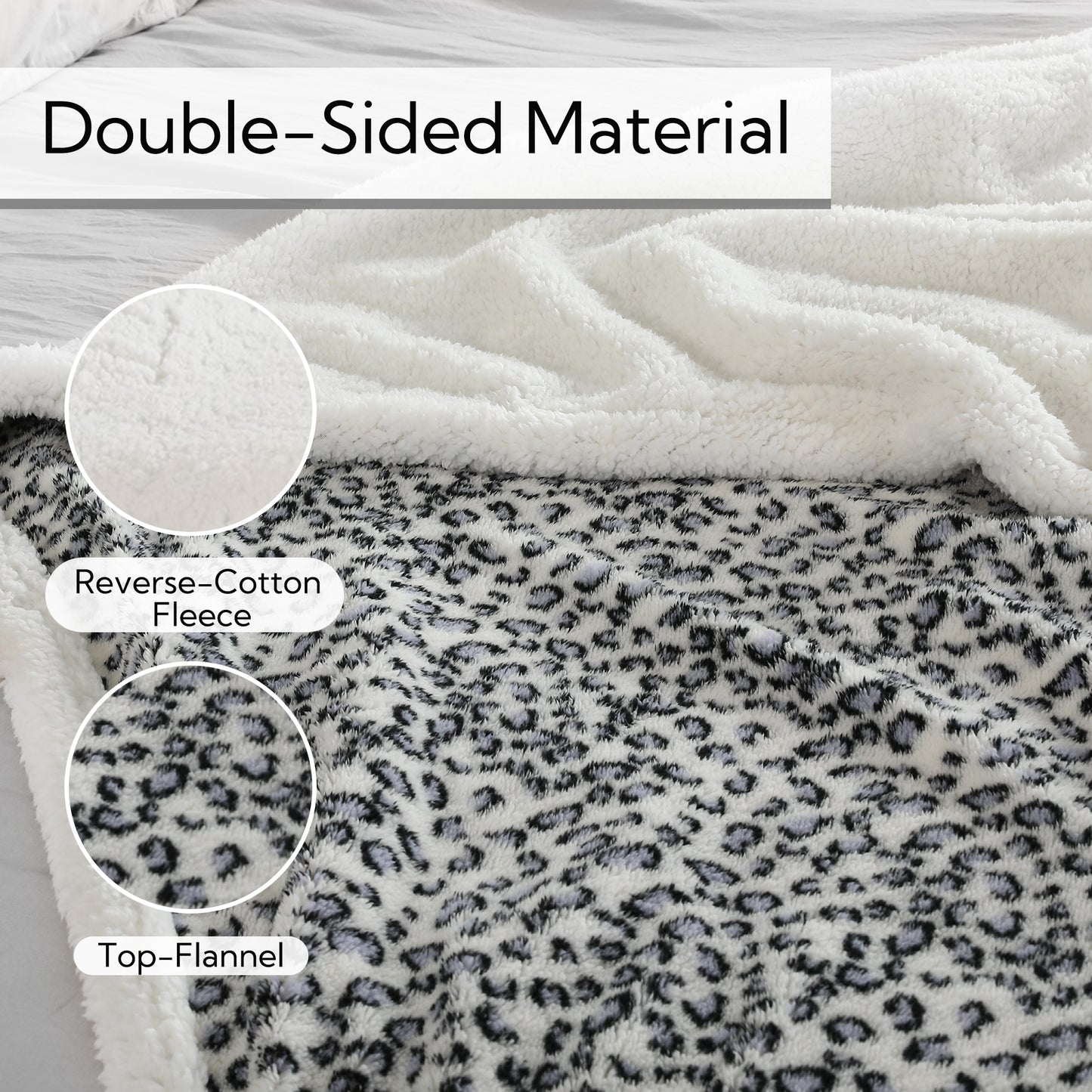 SUNNY HEAT Heated Electric Blanket Full Size 72'' x 84'' 6 Heating Levels & 1-10 Hours Auto Off , Leopard Blue & White