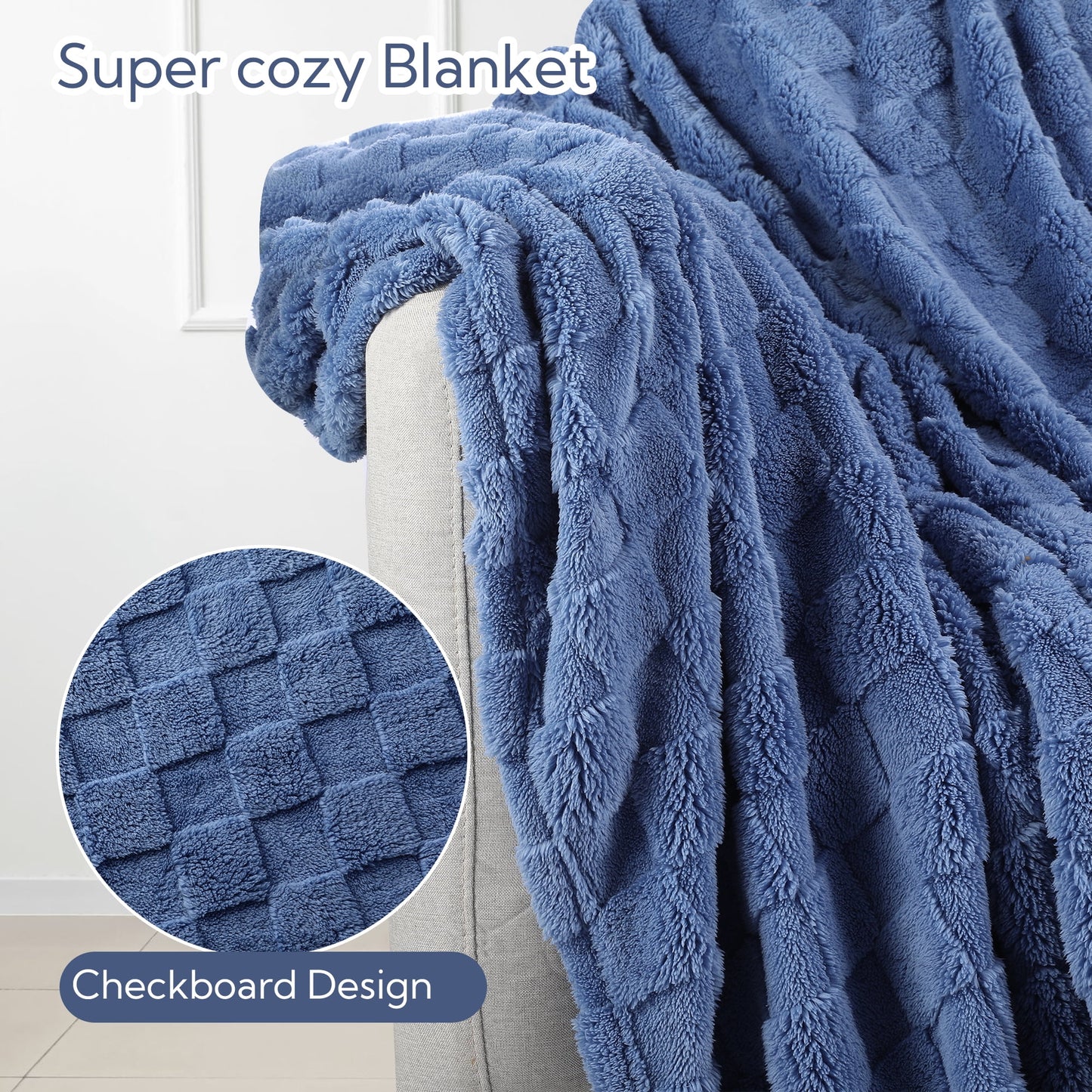 SUNNY HEAT Sherpa Blanket Queen Size 60''x80'' All-Season Lightweight Ultra Soft Bed Blanket Couch, Bed, Sofa, Travel Use, Gift, Denim Blue