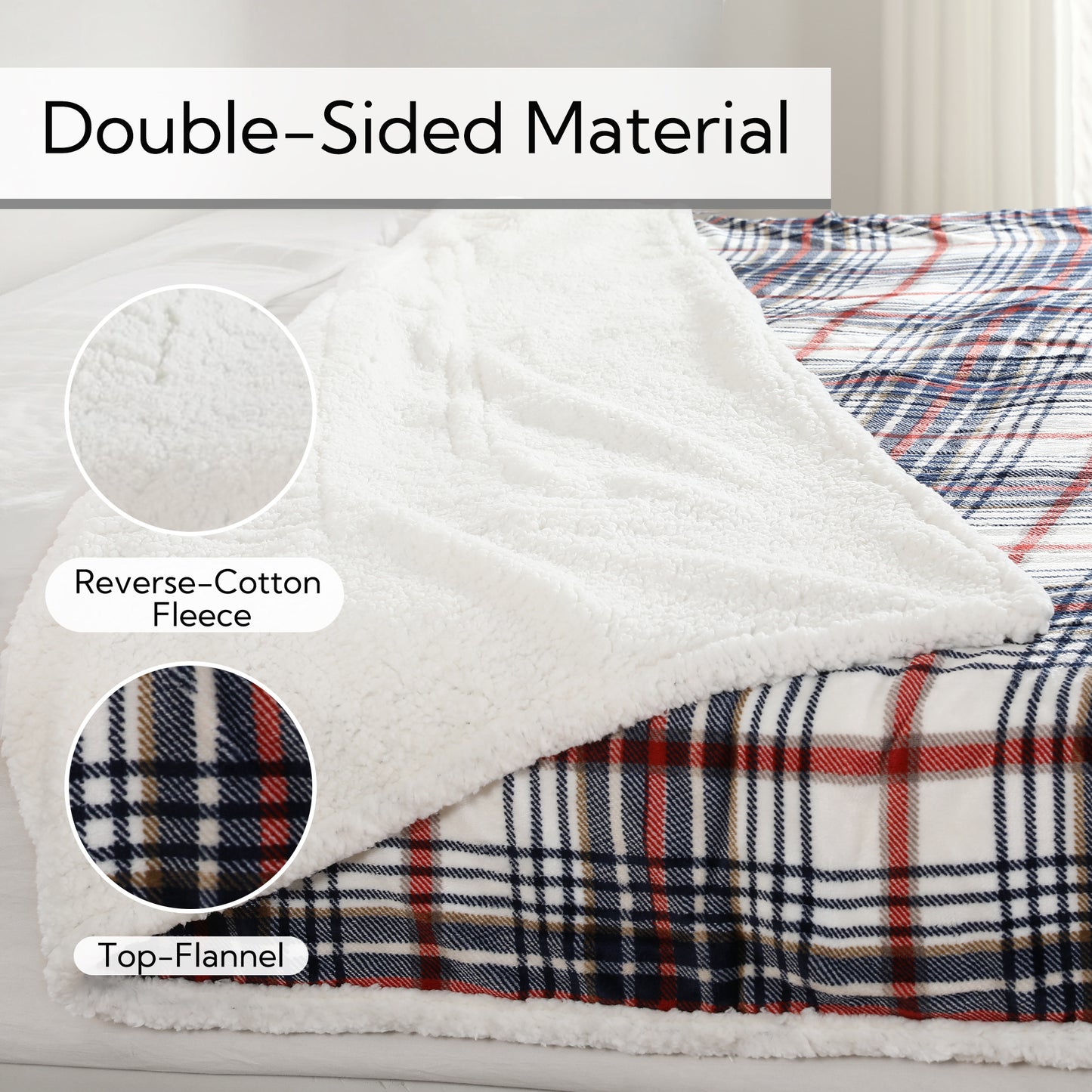 SUNNY HEAT Electric Heated Blanket 72"x84" Full Size, 10 Heating Levels & 12 H Auto Shut Off, Cotton & Microplush Plaid, Blue & White