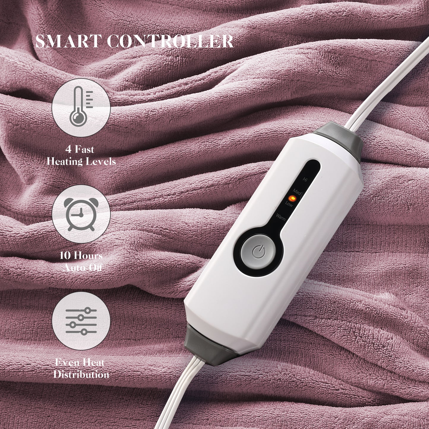 Electric Heated Blanket Coral Fleece 72" x 84" Full Size-4 Heating Settings & 10 Hours Auto Off, Breathable Machine Washable-Purple