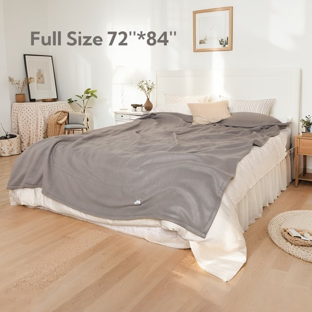 SUNNY HEAT Heated Electric Blanket Full Size 72" x 84" Quilted Fleece, Fast Heating Soft and Cozy Blanket with 4 Heating Levels & 10 Hours Timer Settings, Machine Washable, Light Grey