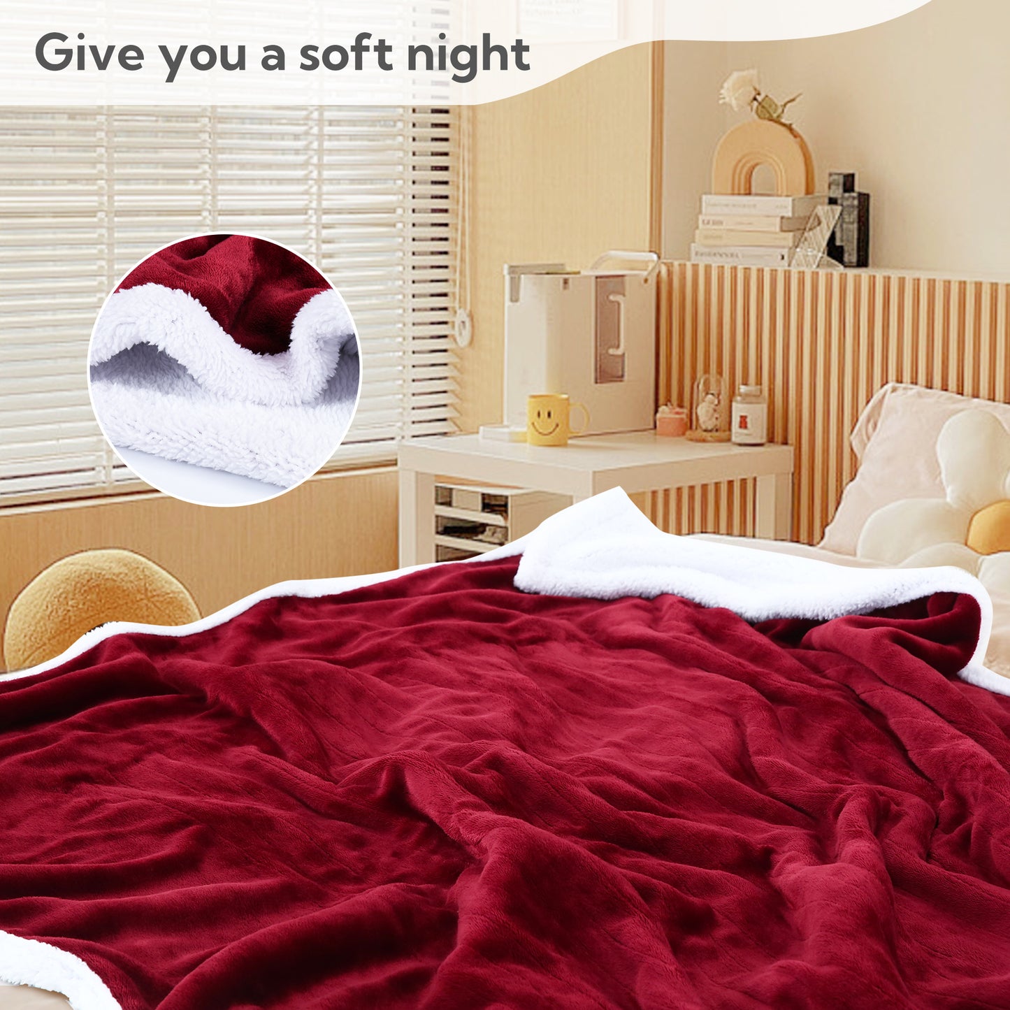 SUNNY HEAT Electric Heated Blanket 50'' x 60'', Soft and Lightweight Flannel Electric Blanket, Red & White
