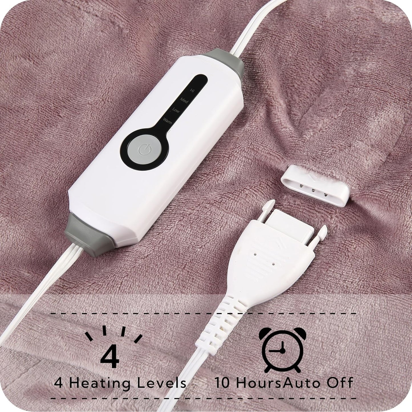 SUNNY HEAT Electric Heated Blanket Flannel Queen Size 84" x 90", 4 Heating Settings & 10 Hours Auto Off, Cozy Dual Control, Purple