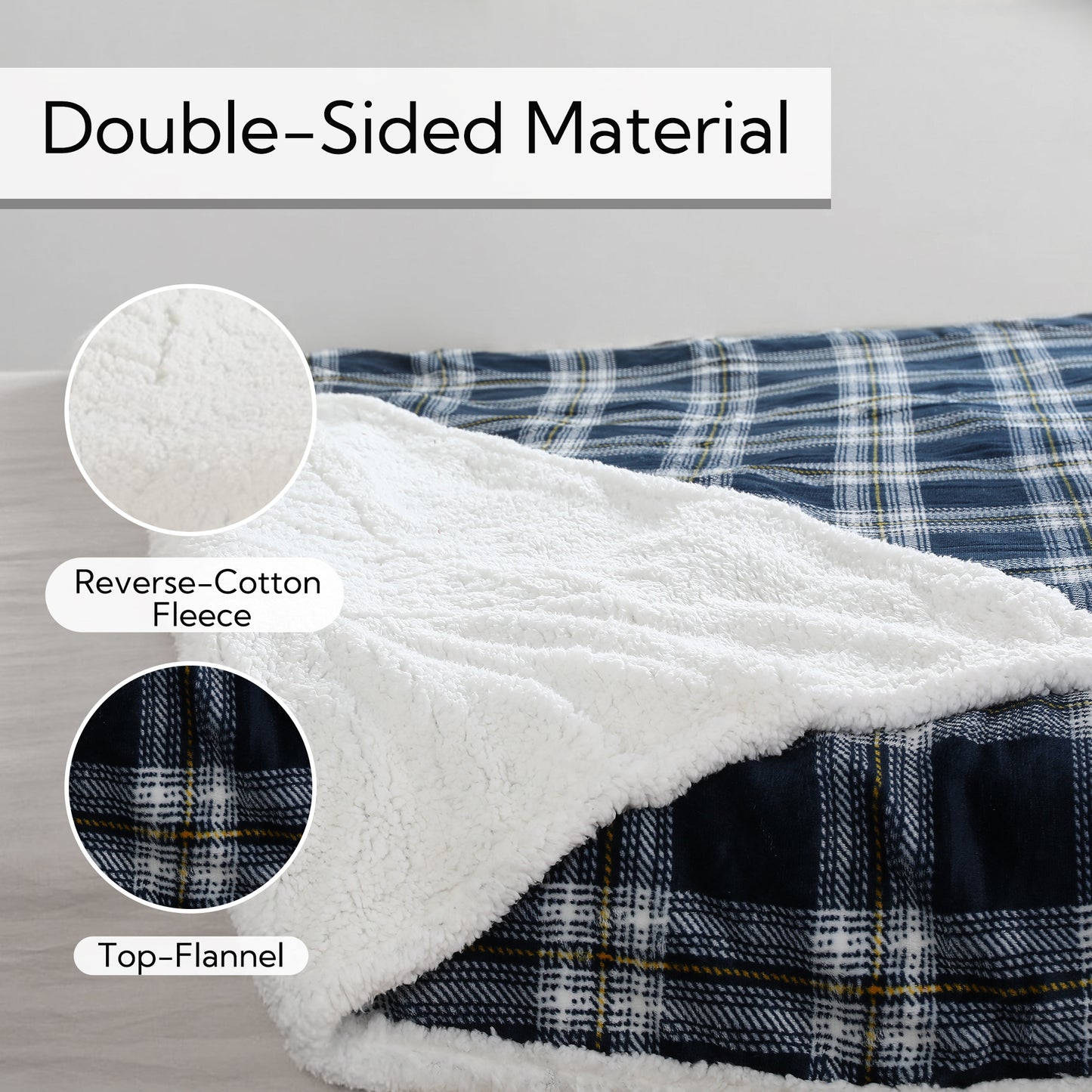 SUNNY HEAT Electric Heated Blanket 72"x84" Full Size, 10 Heating Levels & 12 H Auto Shut Off, Cotton & Microplush Plaid, Dark Blue & White