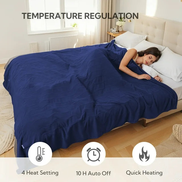 Electric Heated Blanket Full 72"*84" 4 Heat Settings,10 H Auto Shut-Off, Soft Shaker Fleece Oversized Design Heating Blanket, ETL Certified, Midnight Blue