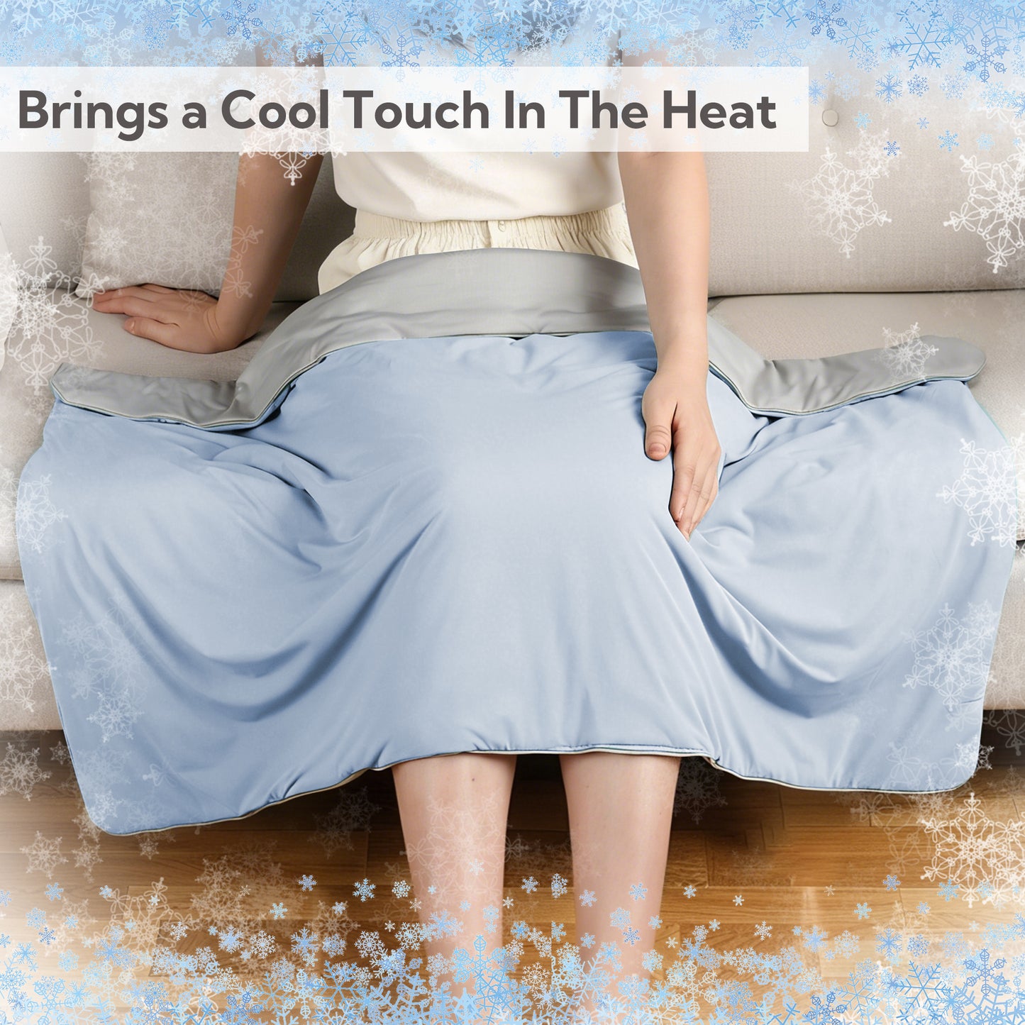 SUNNY HEAT Cooling Summer Comforter 28"x40", Cooling Blanket for Hot Sleepers, Lightweight Breathable Double-Sided Quilt, Mint Blue & Gray