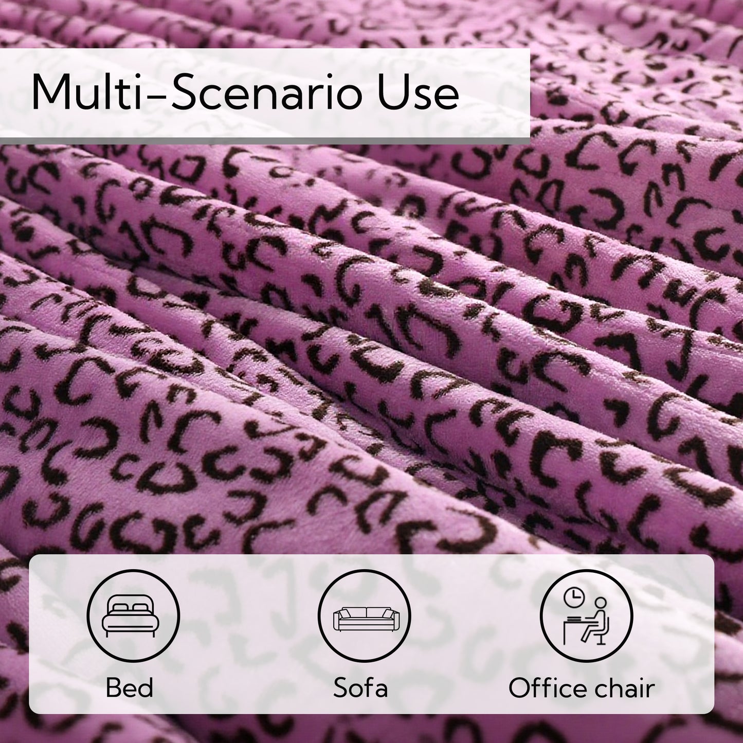 SUNNY HEAT Heated Electric Blanket Full Size 72'' x 84'' 6 Heating Levels & 1-10 Hours Auto Off , Leopard Black & Purple