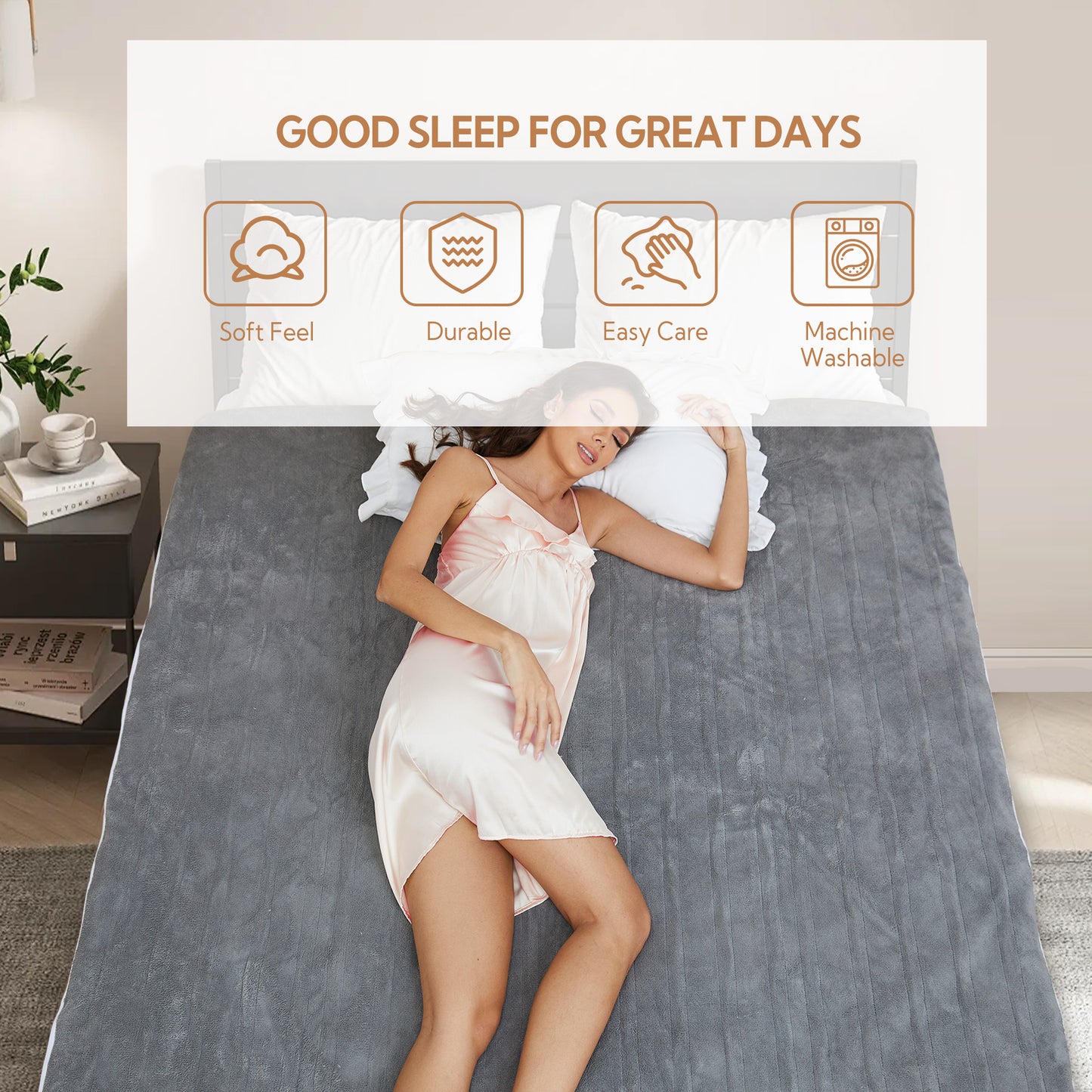 Electric Mattress Pad Twin Size with 4 Temperature 10H Auto-off, Coral Fleece, Grey