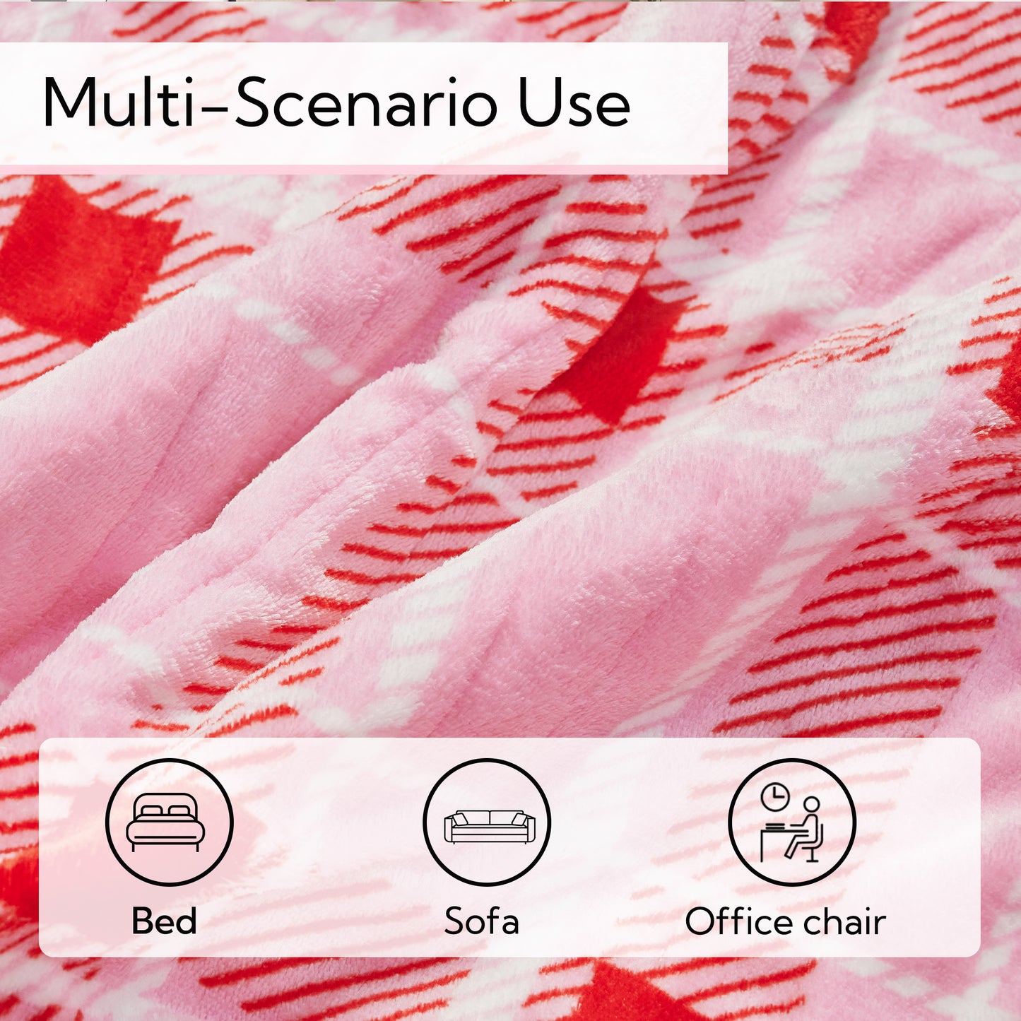 SUNNY HEAT Electric Heated Blanket 72"x84" Full Size, 10 Heating Levels & 12 H Auto Shut Off, Cotton & Microplush Plaid, Pink