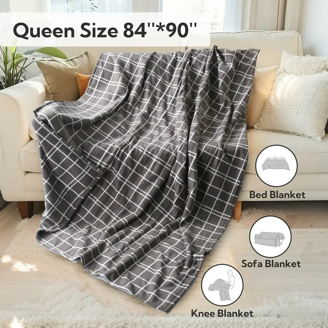 Heated Electric Blanket Queen Size 84''*90''-Super Soft And Warm Electric Blanket With 4 Heat Levels 10 Hours Auto Off, Light grey lattice