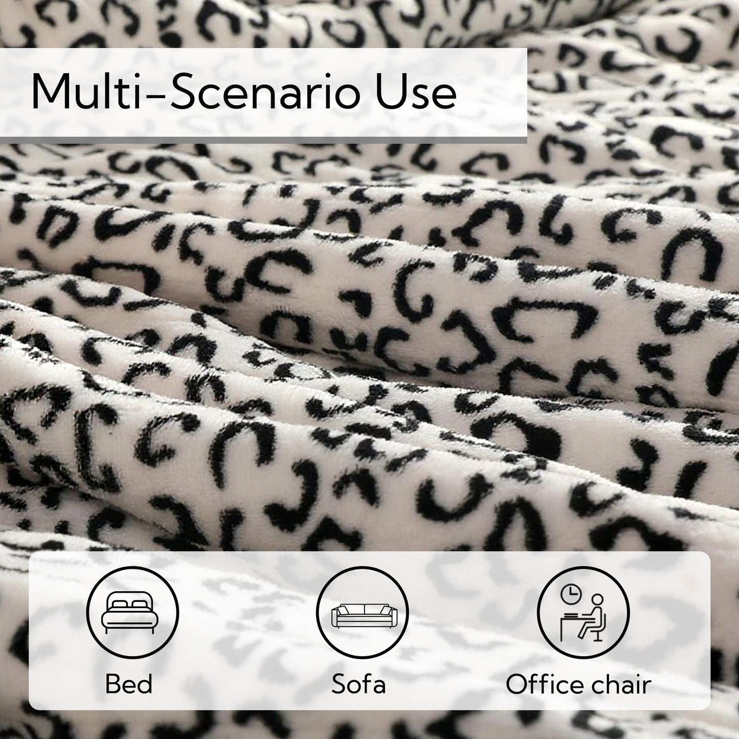SUNNY HEAT Heated Electric Blanket Full Size 72'' x 84'' 6 Heating Levels & 1-10 Hours Auto Off , Leopard Black & White